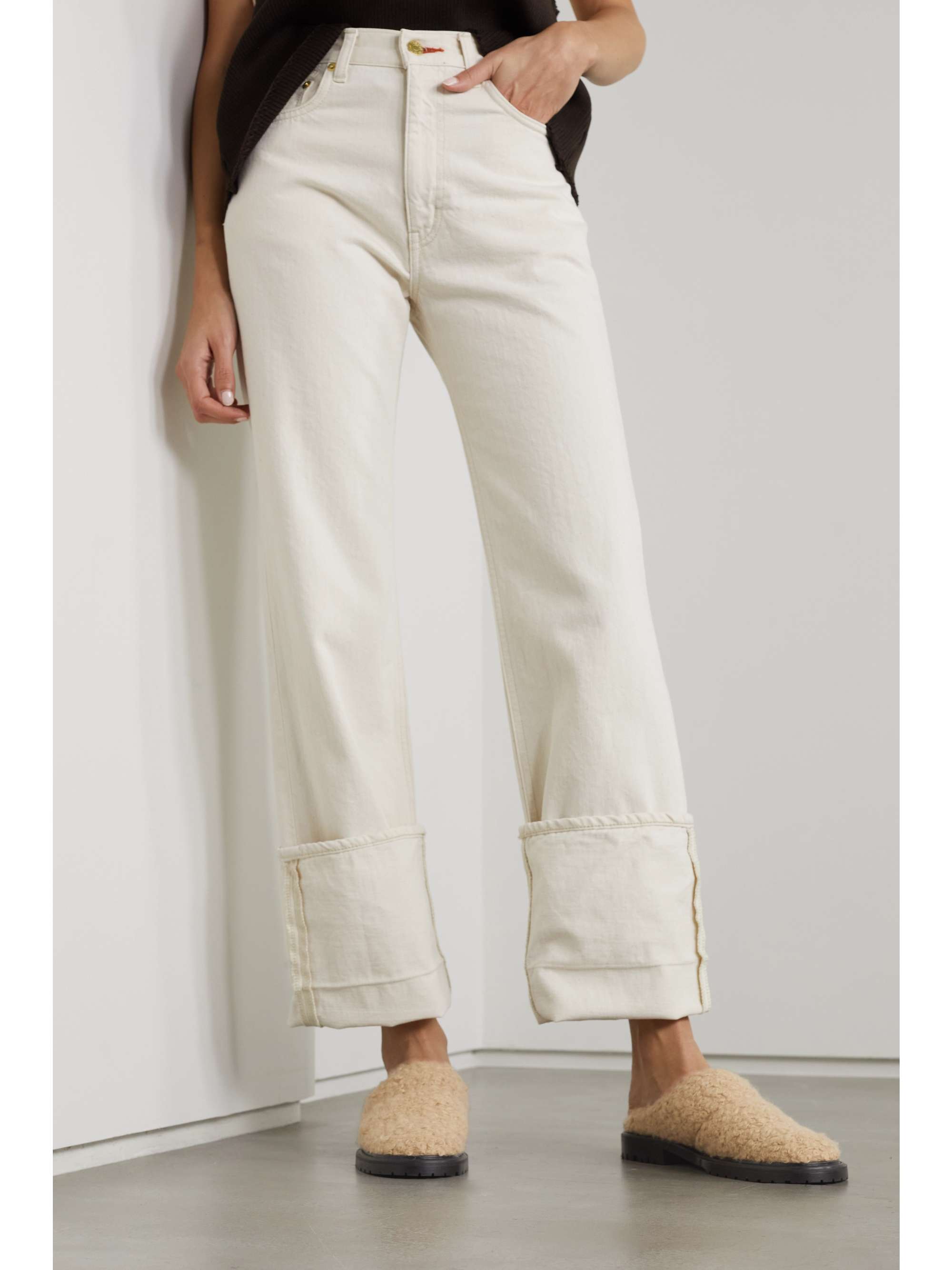 STAUD Astro quilted faux shearling mules