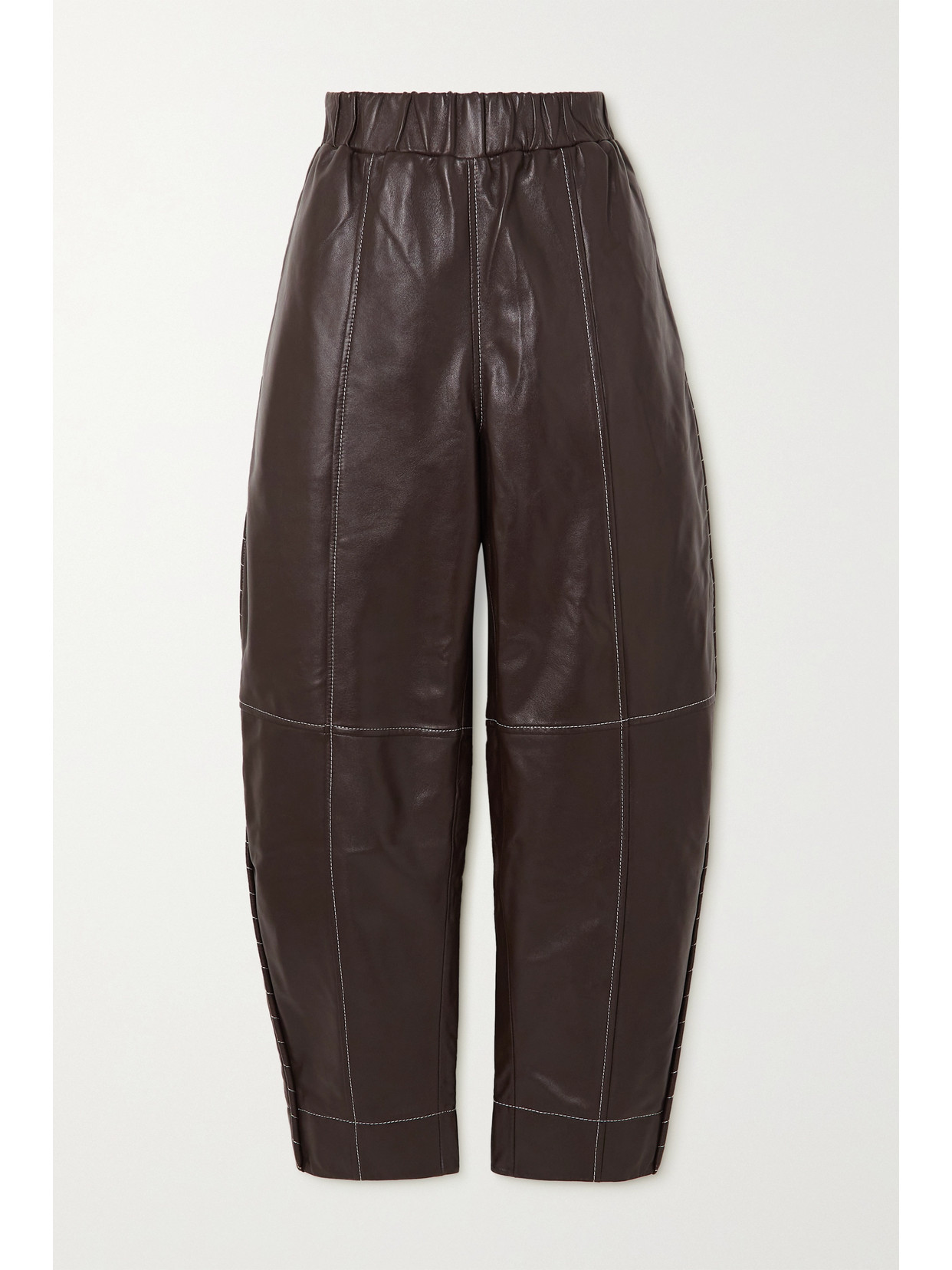 Ganni Womens Mole Tapered Topstitched Leather Trousers 8 In Brown