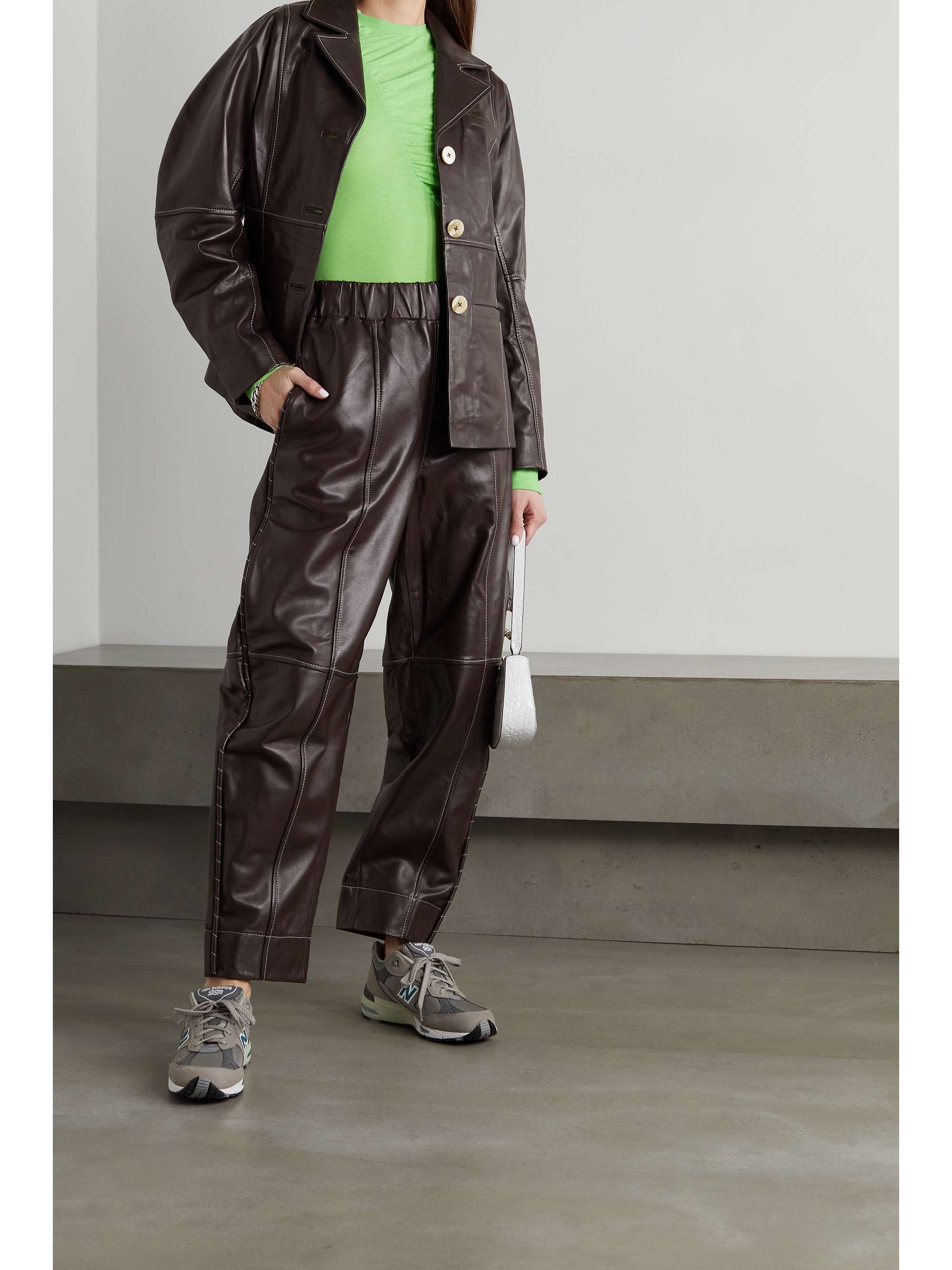 Brown Leather tapered pants | GANNI 