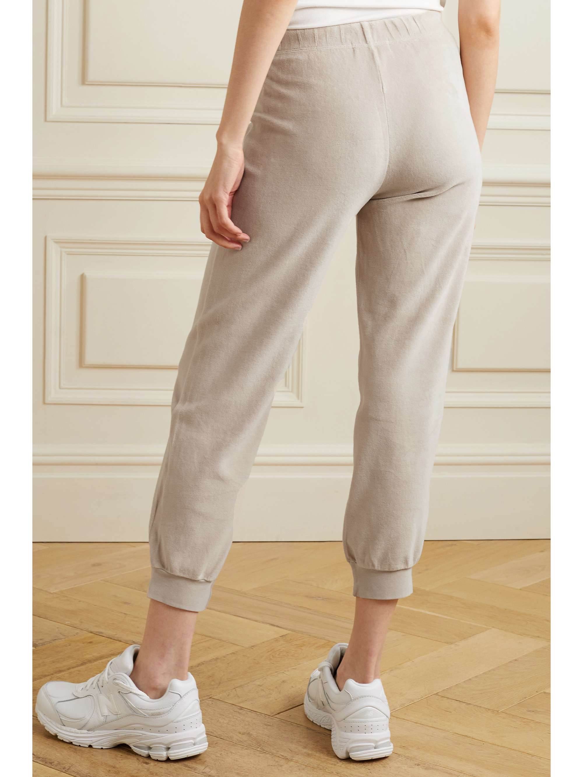 SUZIE KONDI Cropped cotton-blend velour track pants