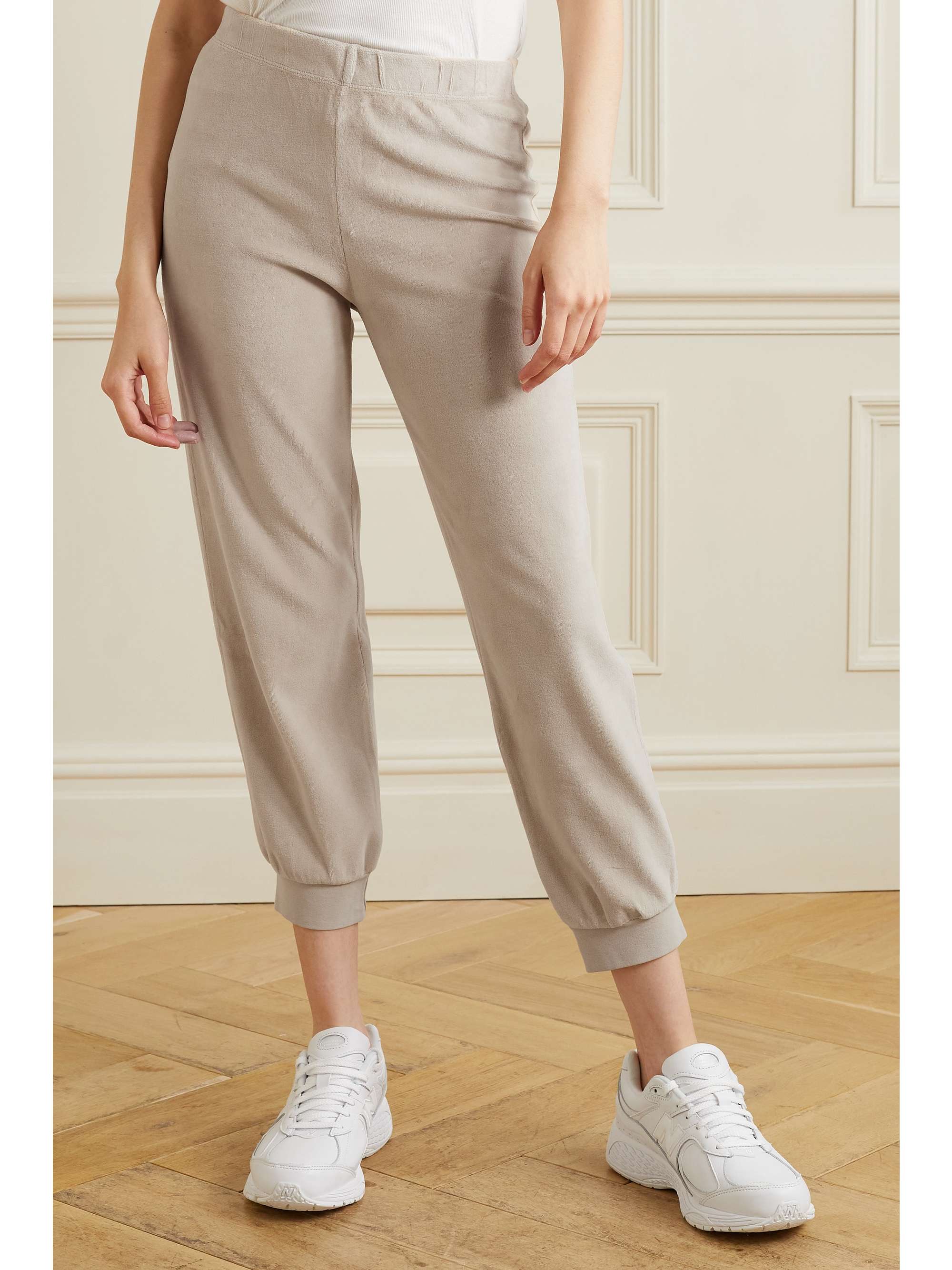 SUZIE KONDI Cropped cotton-blend velour track pants