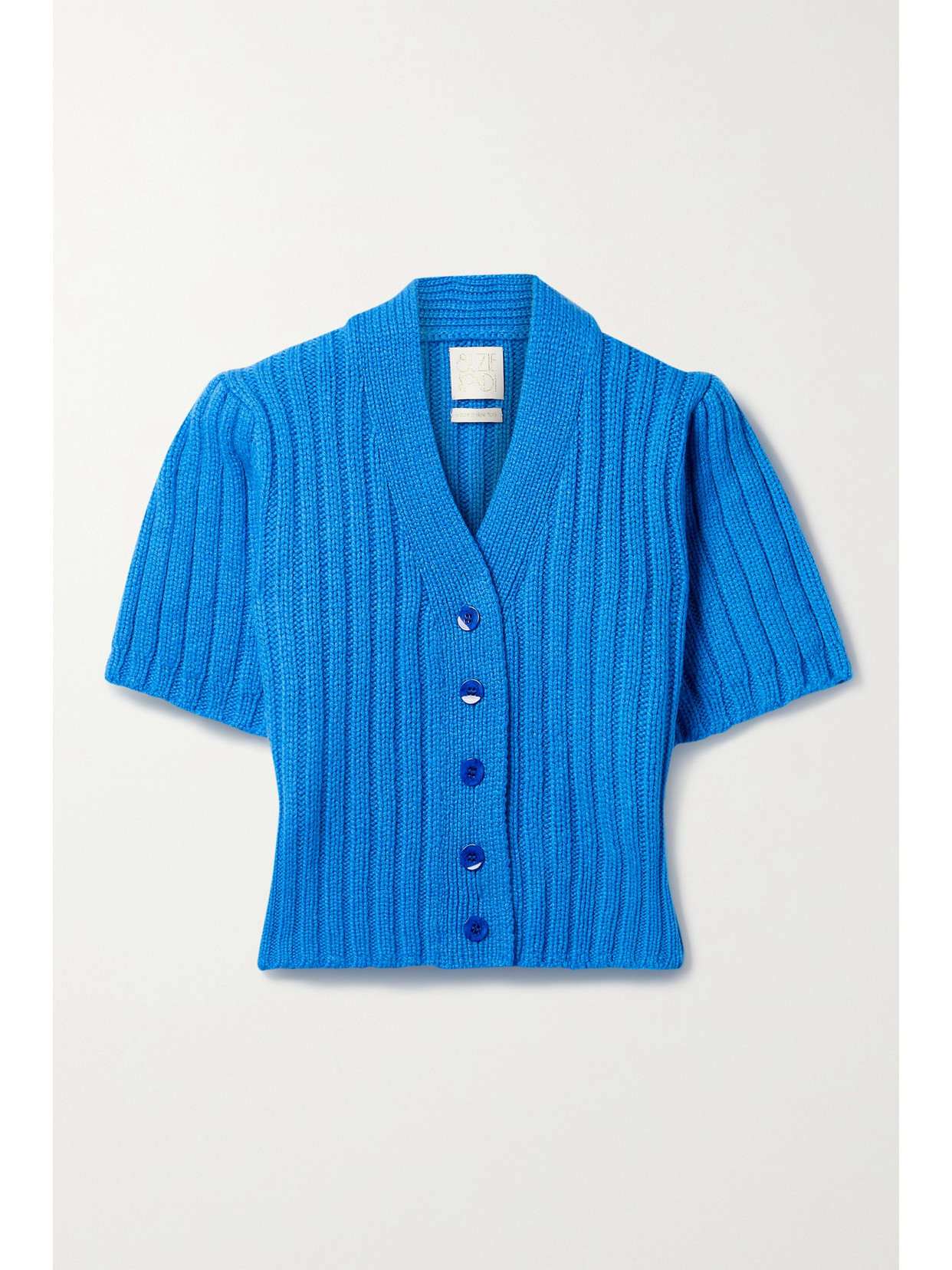 Suzie Kondi Ribbed Cashmere Cardigan In Blue