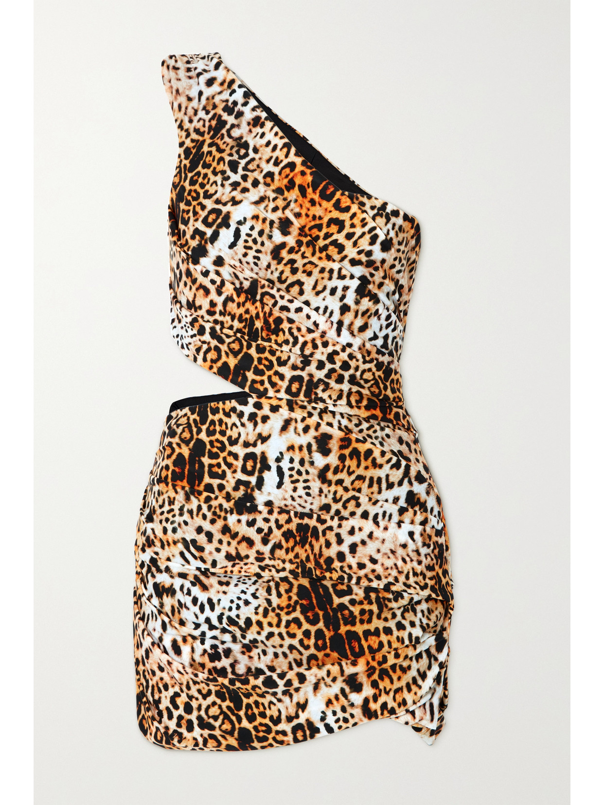 HALPERN ONE-SHOULDER CUTOUT LEOPARD-PRINT STRETCH-JERSEY MINI DRESS