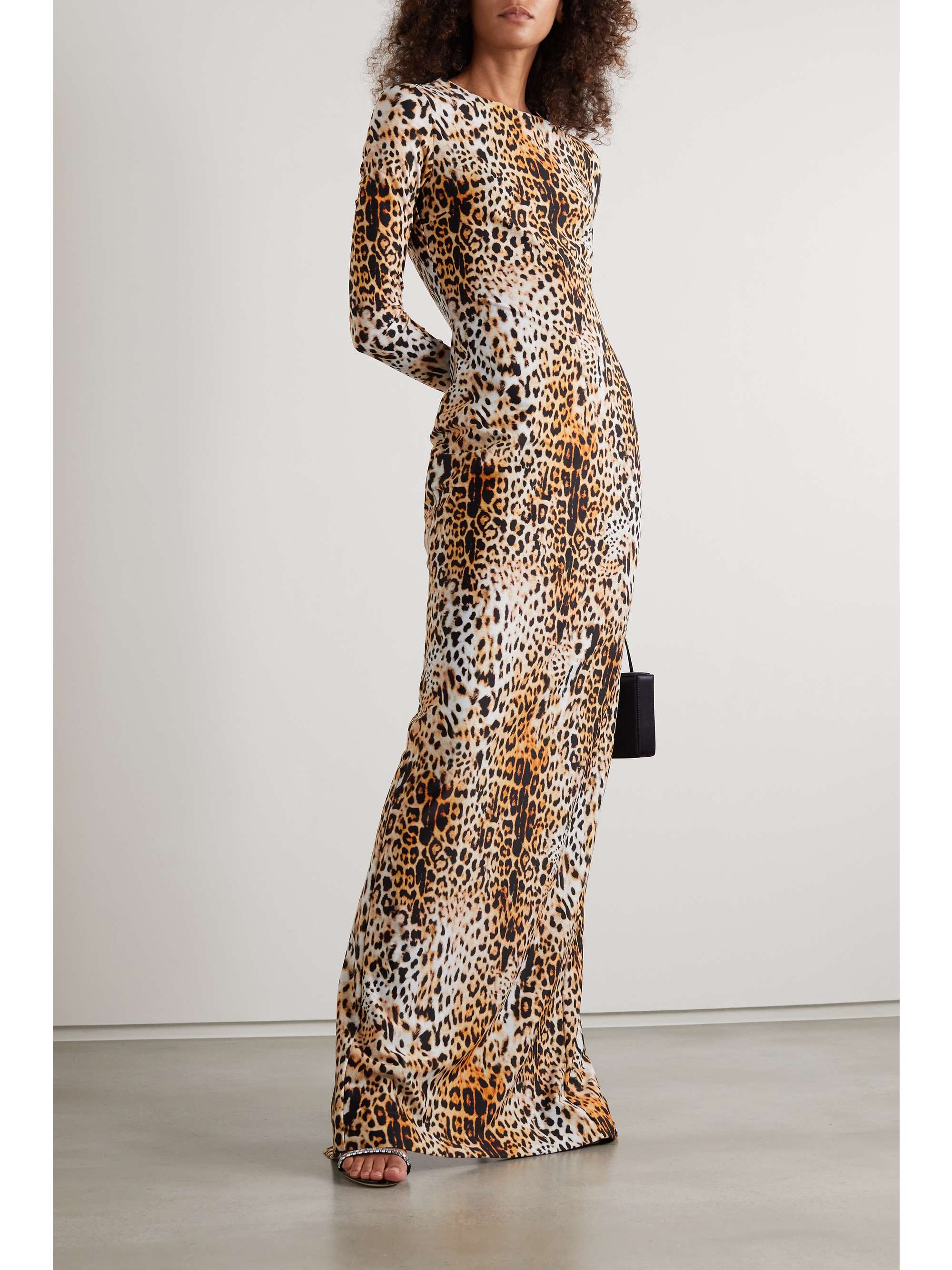 HALPERN Open-back leopard-print stretch-jersey maxi dress