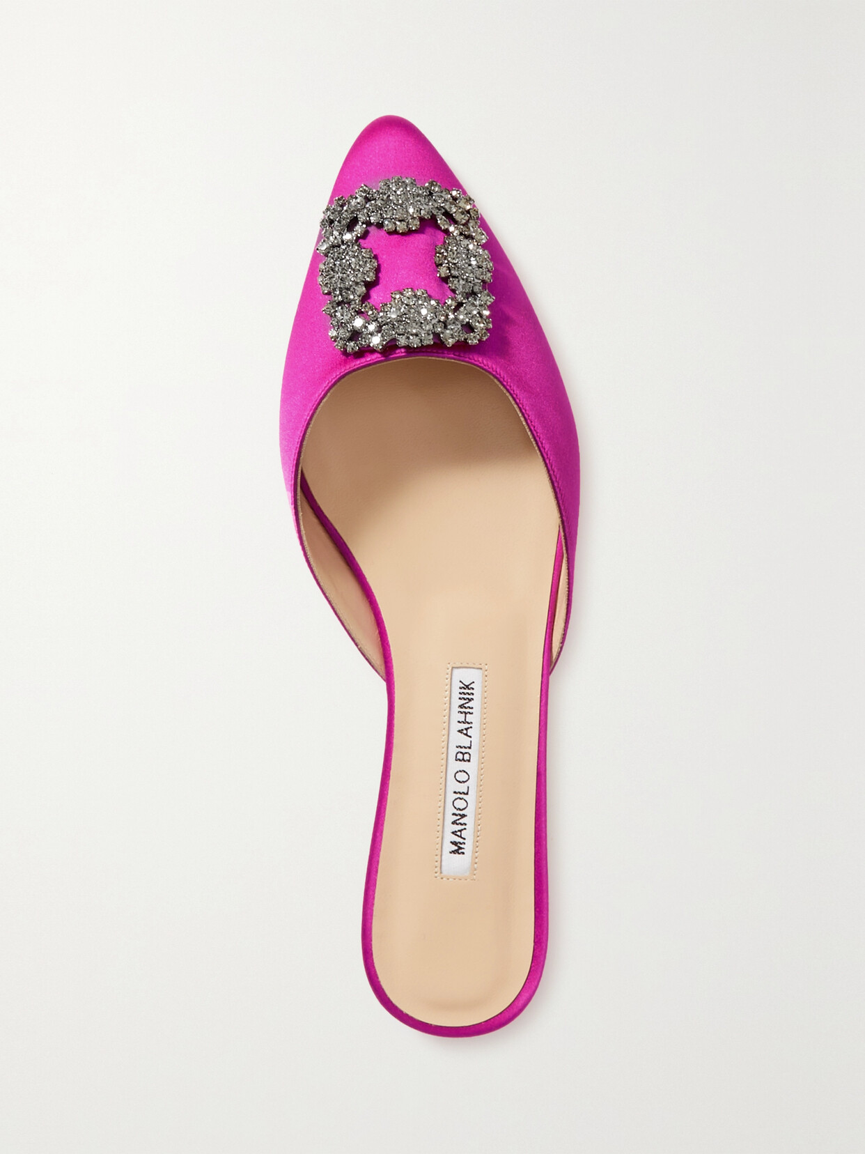 Manolo Blahnik Hangisi Embellished Satin Slippers In Pink | ModeSens