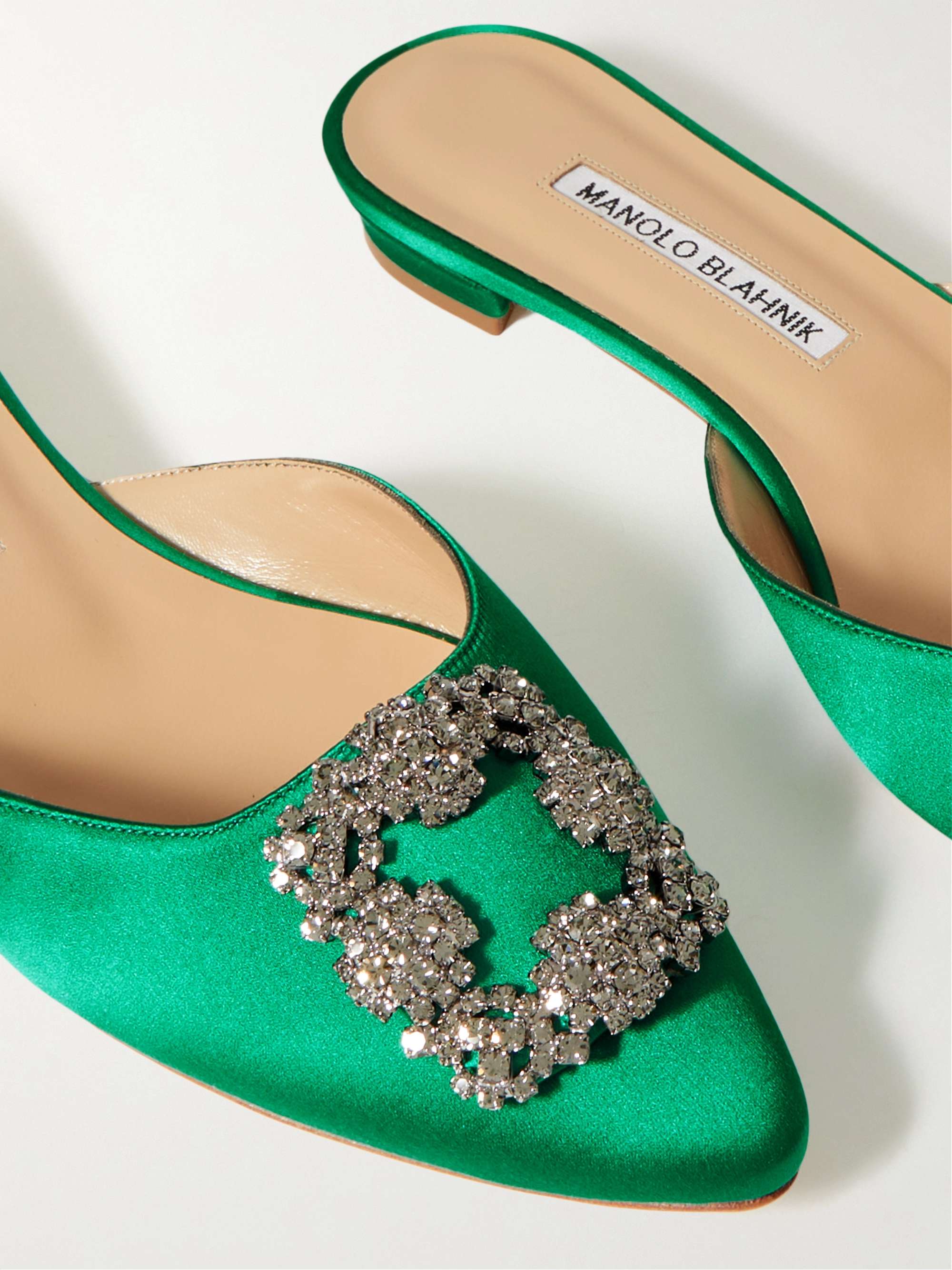 MANOLO BLAHNIK Hangisi embellished satin slippers