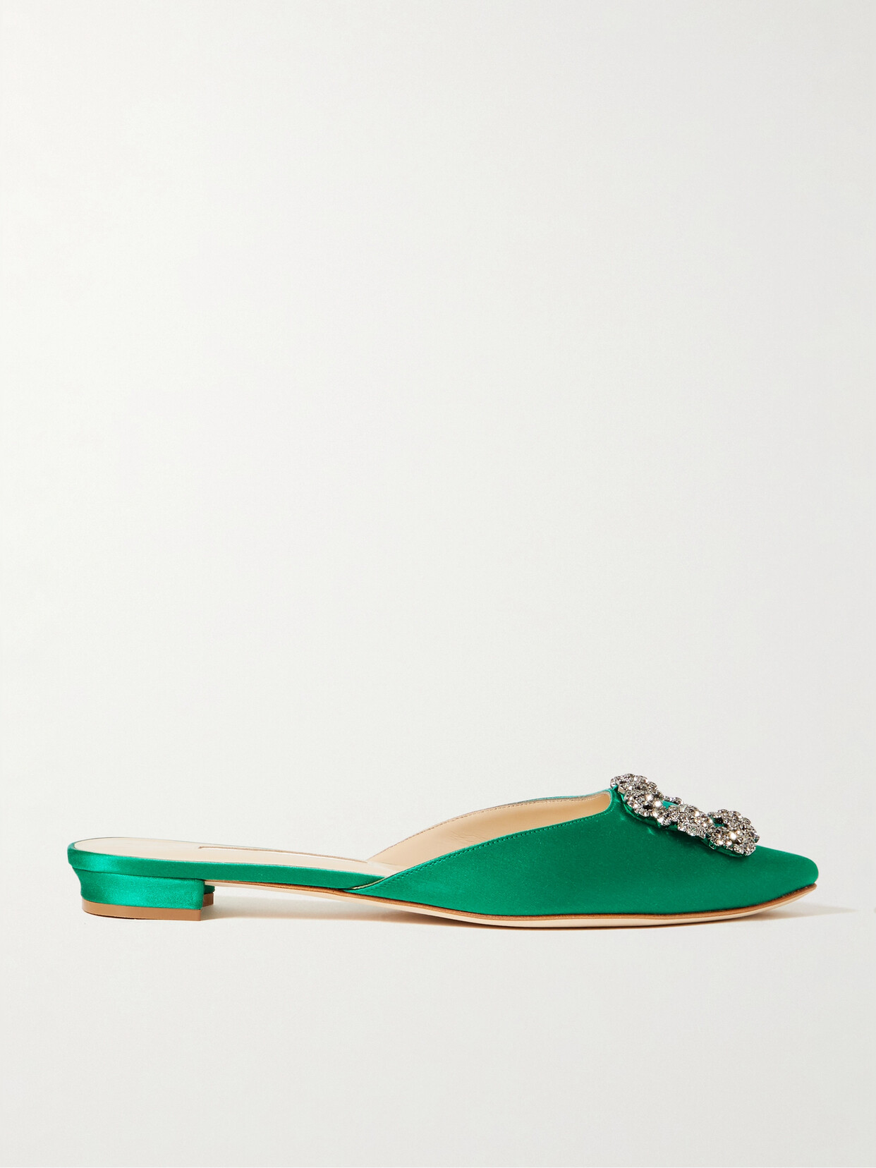 Manolo Blahnik Hangisi Embellished Satin Slippers In Green