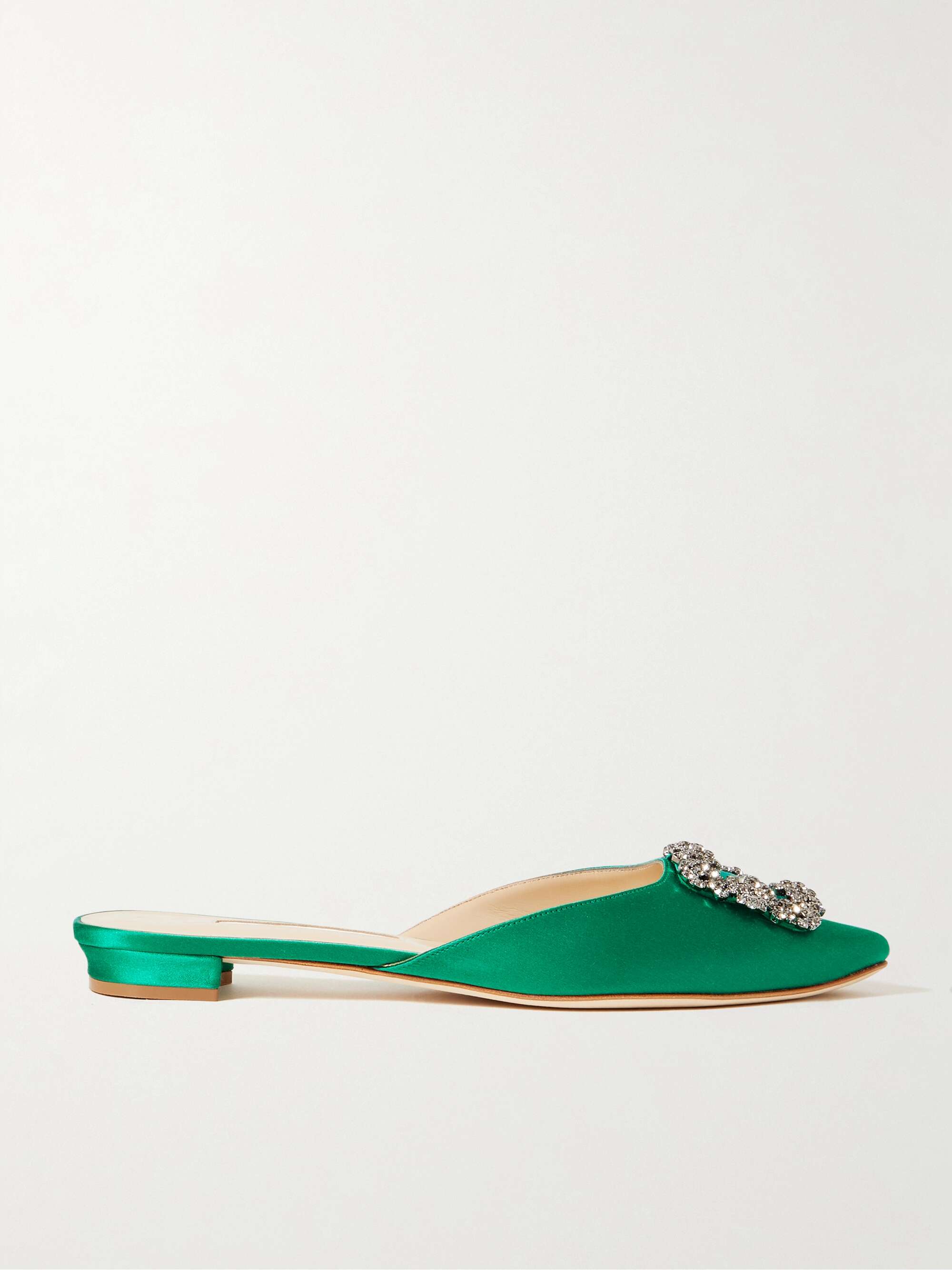 MANOLO BLAHNIK Hangisi embellished satin slippers | NET-A-PORTER