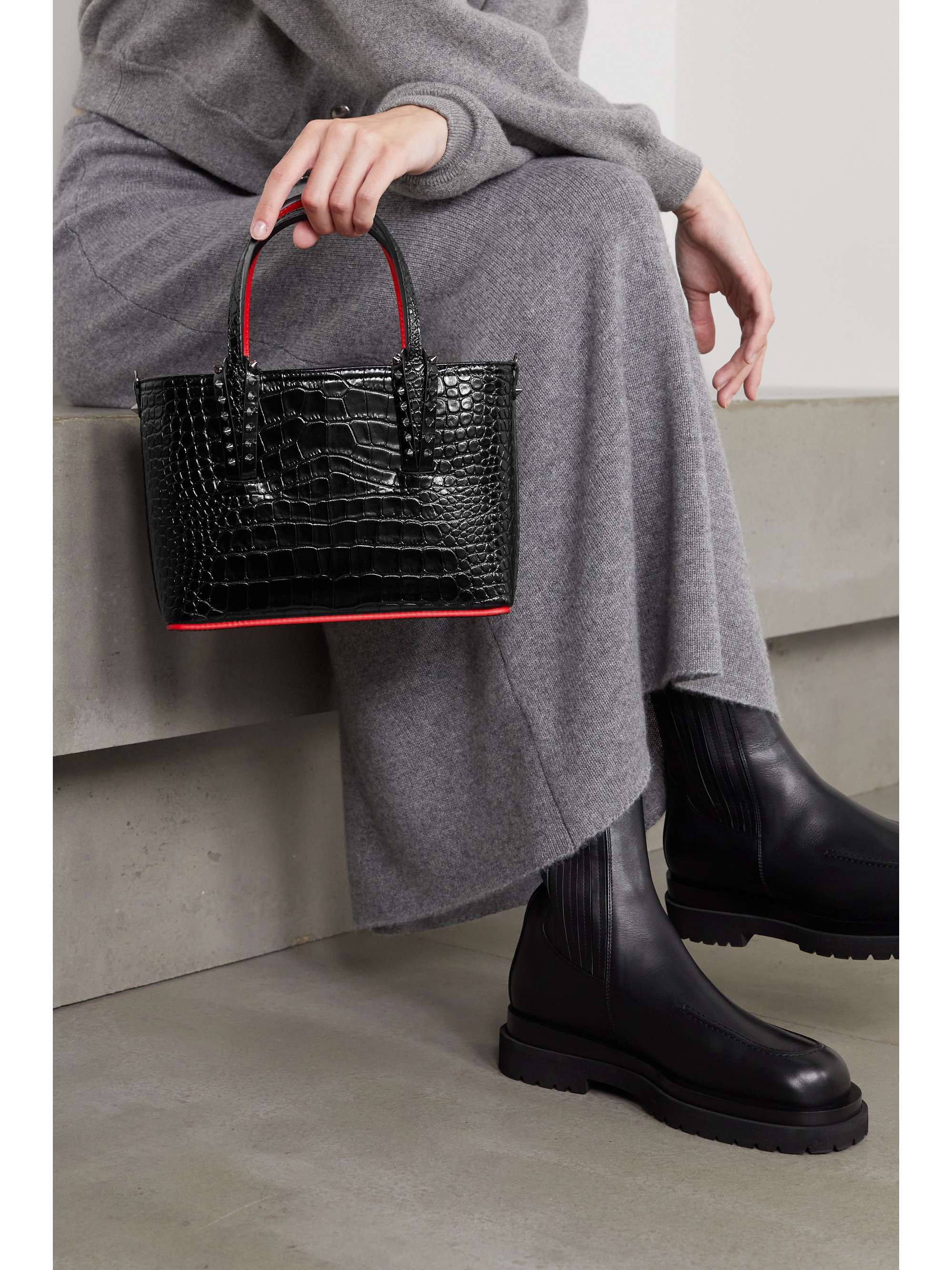 CHRISTIAN LOUBOUTIN Cabata mini spiked croc-effect leather tote