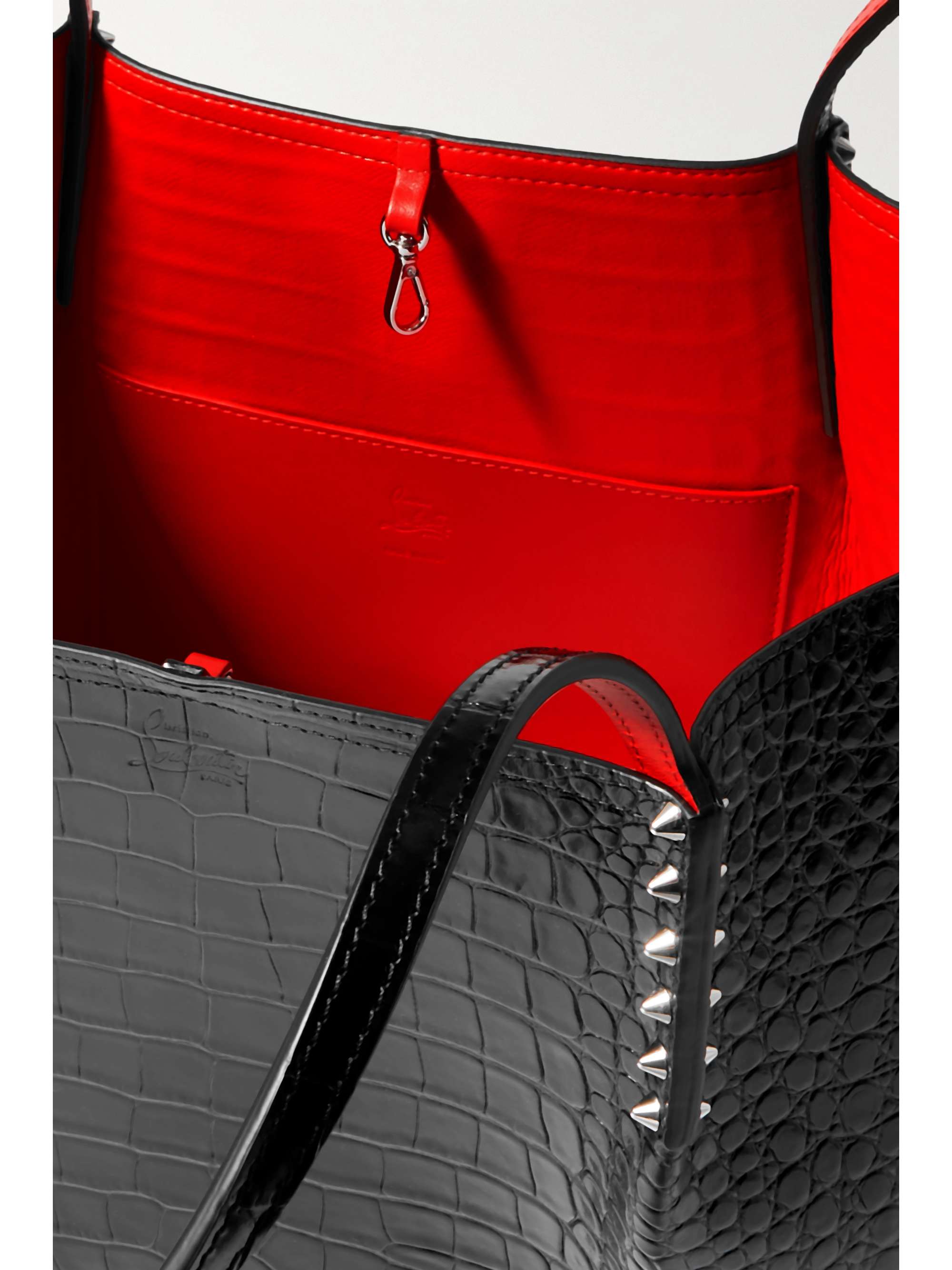CHRISTIAN LOUBOUTIN Cabarock large spiked croc-effect glossed-leather tote
