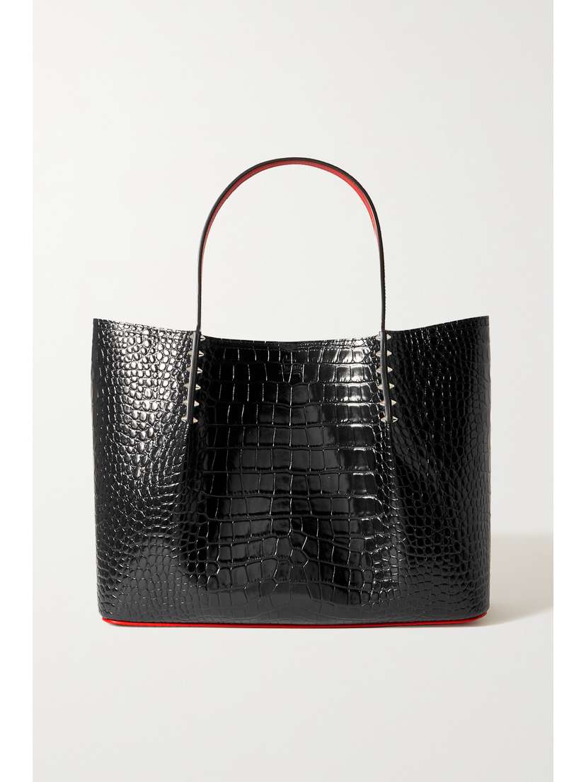 Christian Louboutin Cabarock Large Spiked Croc-effect Glossed-leather Tote