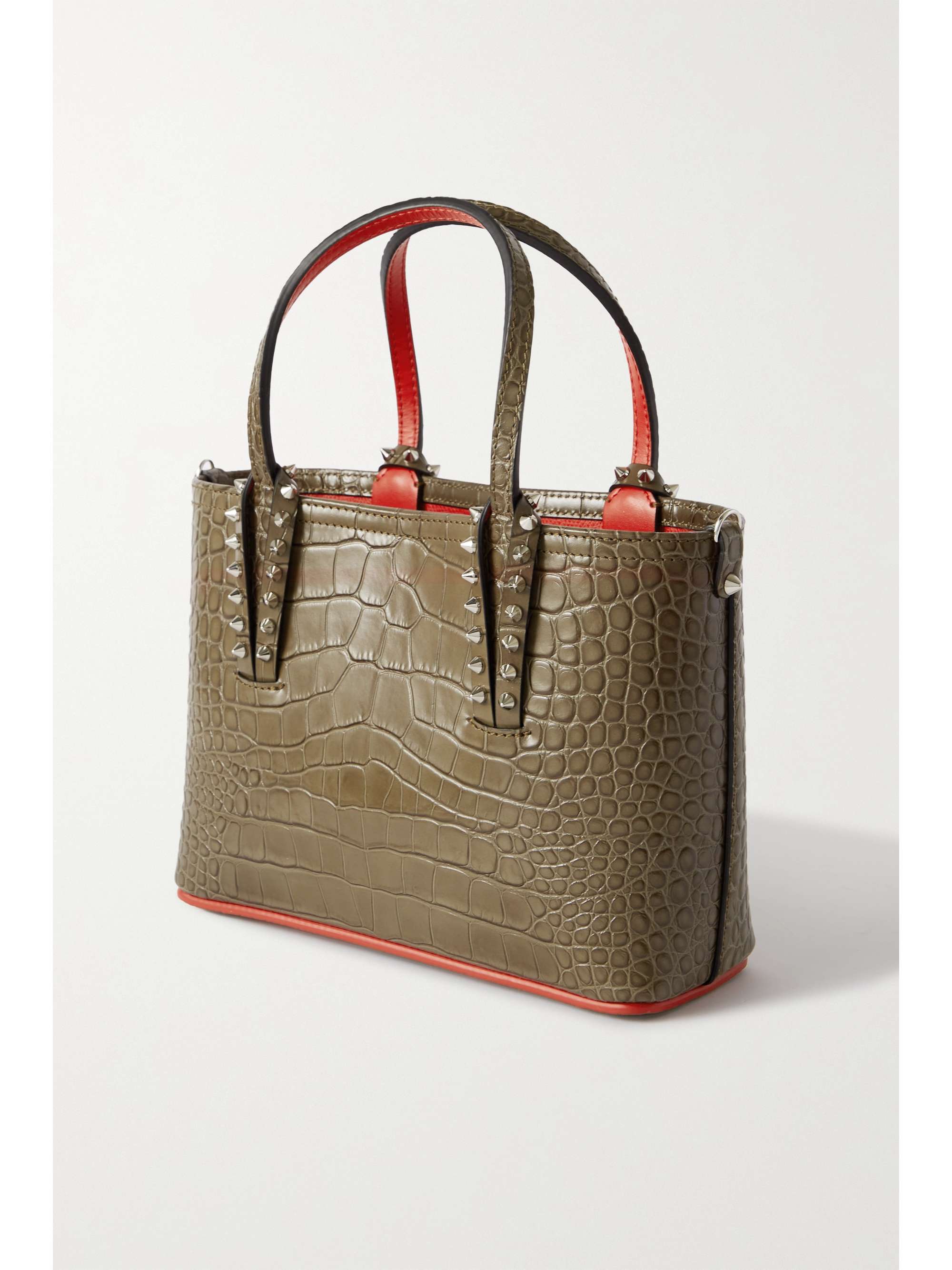 CHRISTIAN LOUBOUTIN Cabata mini spiked croc-effect leather tote