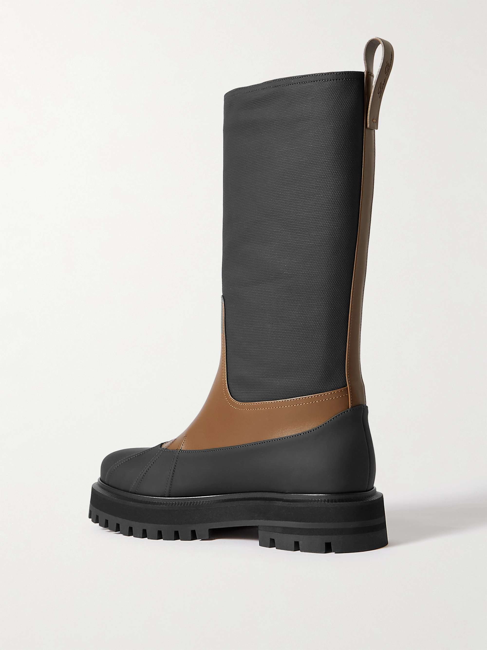 LORO PIANA Regent Fishing leather and coated-canvas rain boots