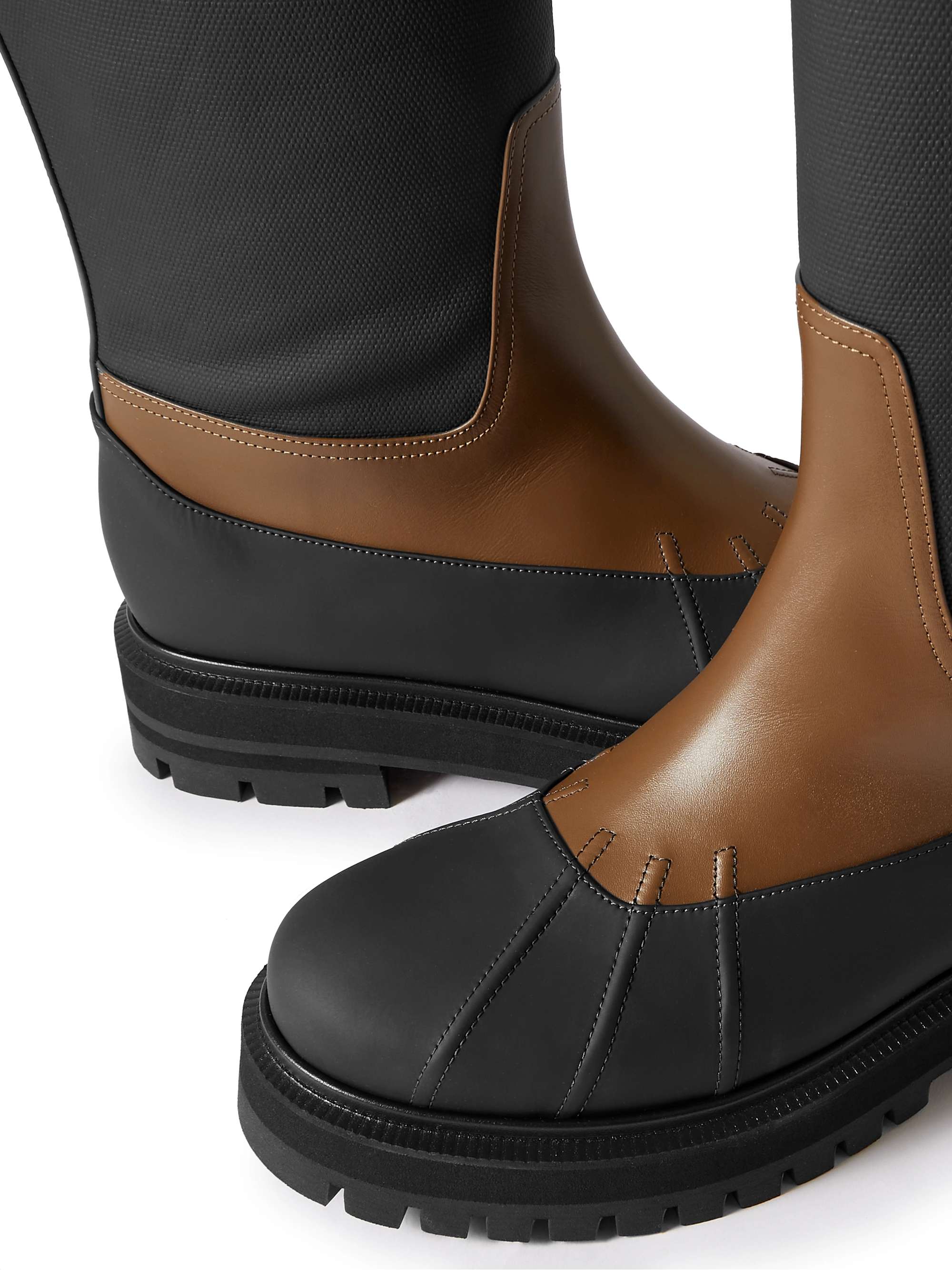 LORO PIANA Regent Fishing leather and coated-canvas rain boots
