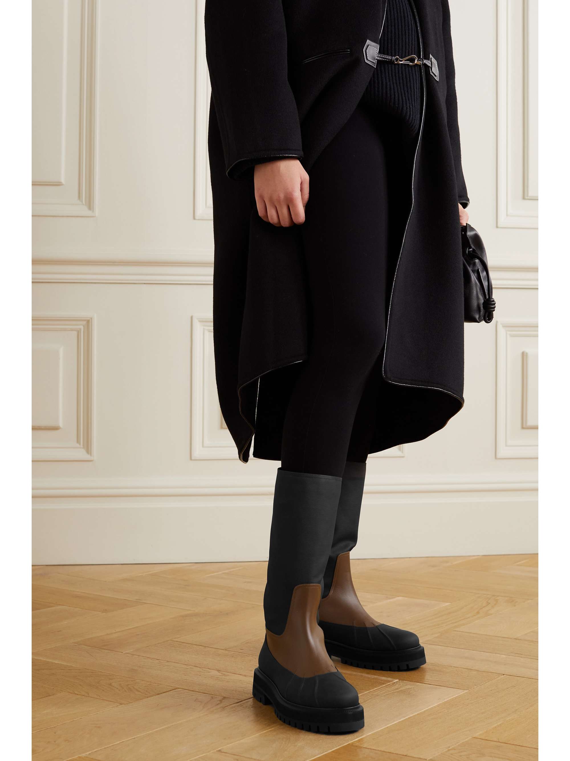 LORO PIANA Regent Fishing leather and coated-canvas rain boots