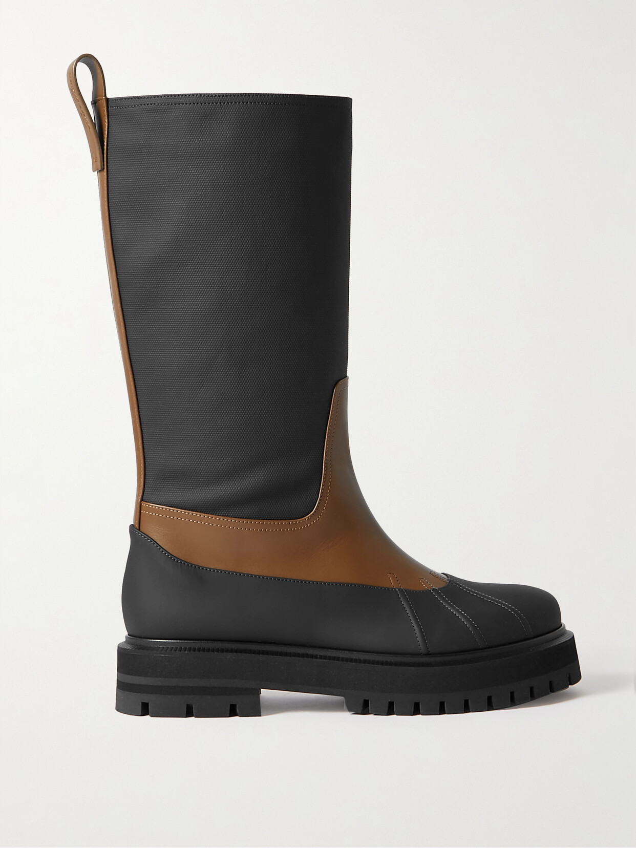 Shop Loro Piana Regent Fishing Leather And Coated-canvas Rain Boots In Black