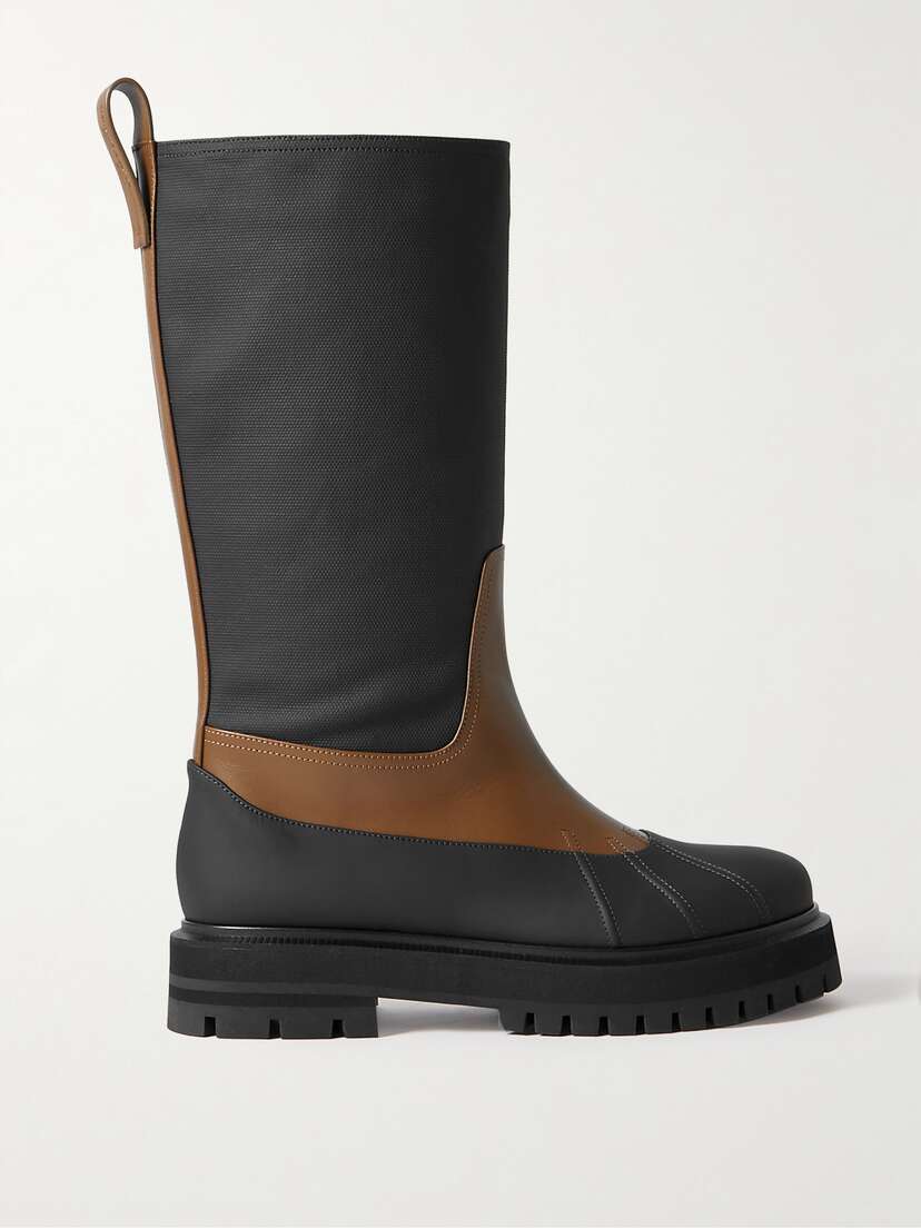Loro Piana Regent Fishing Leather And Coated-canvas Rain Boots