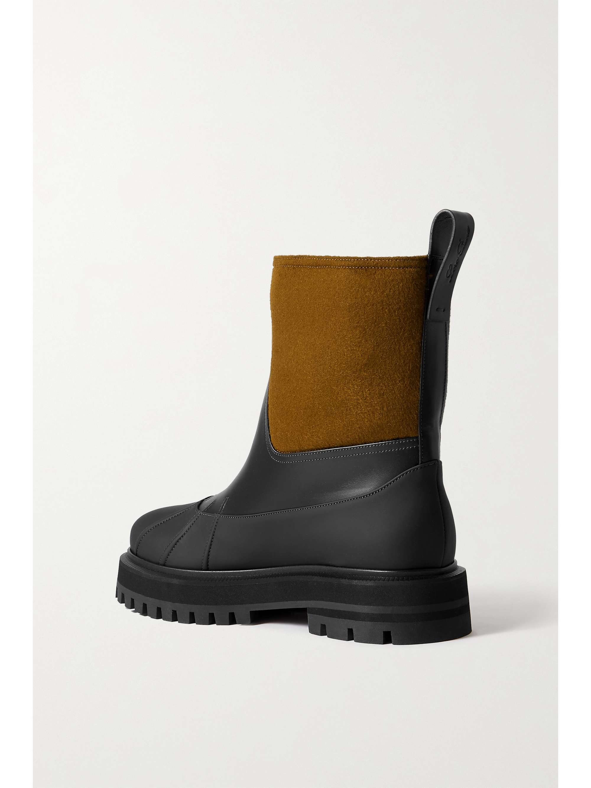LORO PIANA Regent cashmere and silk-blend fleece and leather ankle boots