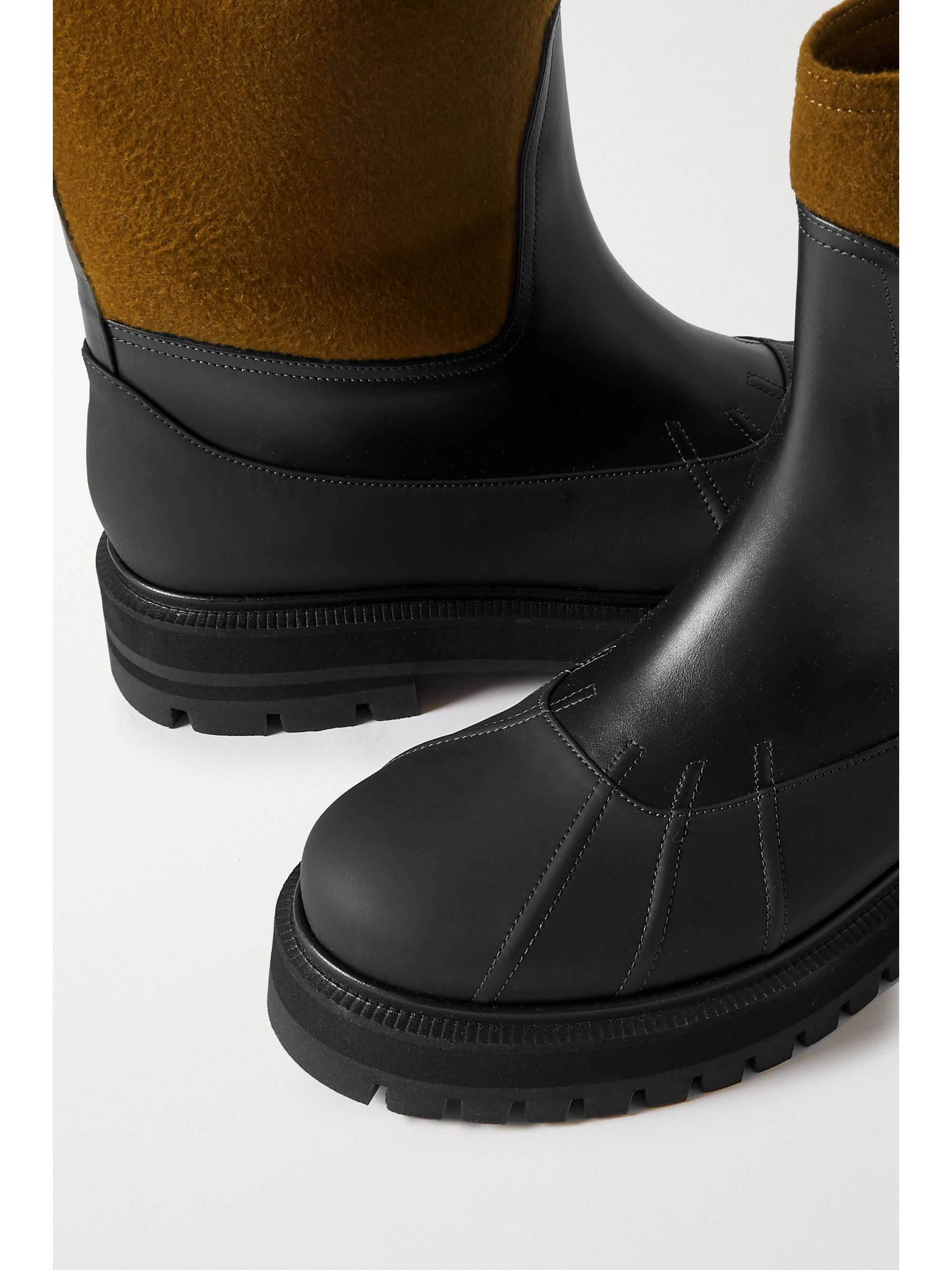 LORO PIANA Regent cashmere and silk-blend fleece and leather ankle boots