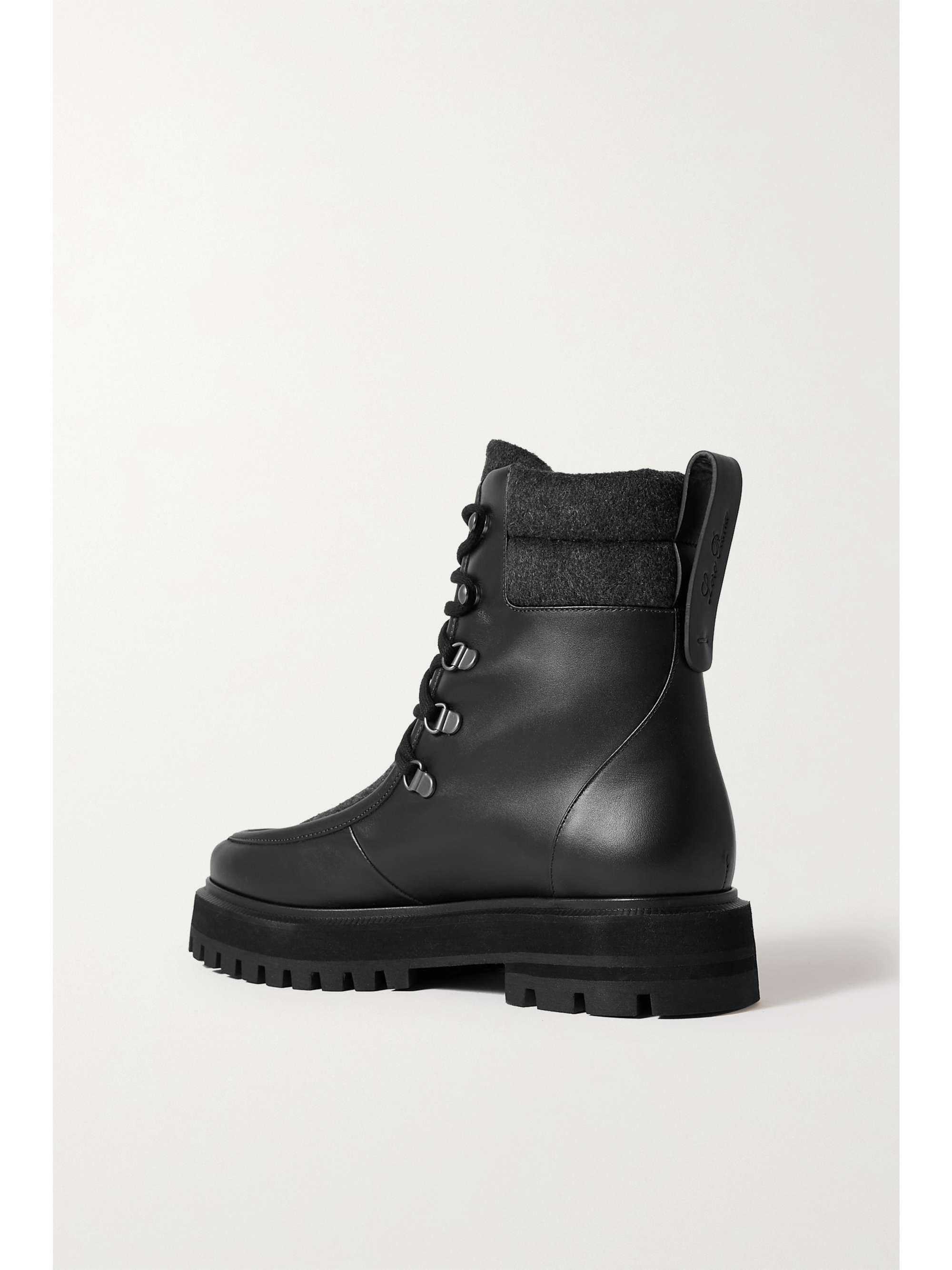 LORO PIANA Lomond leather and cashmere-felt ankle boots