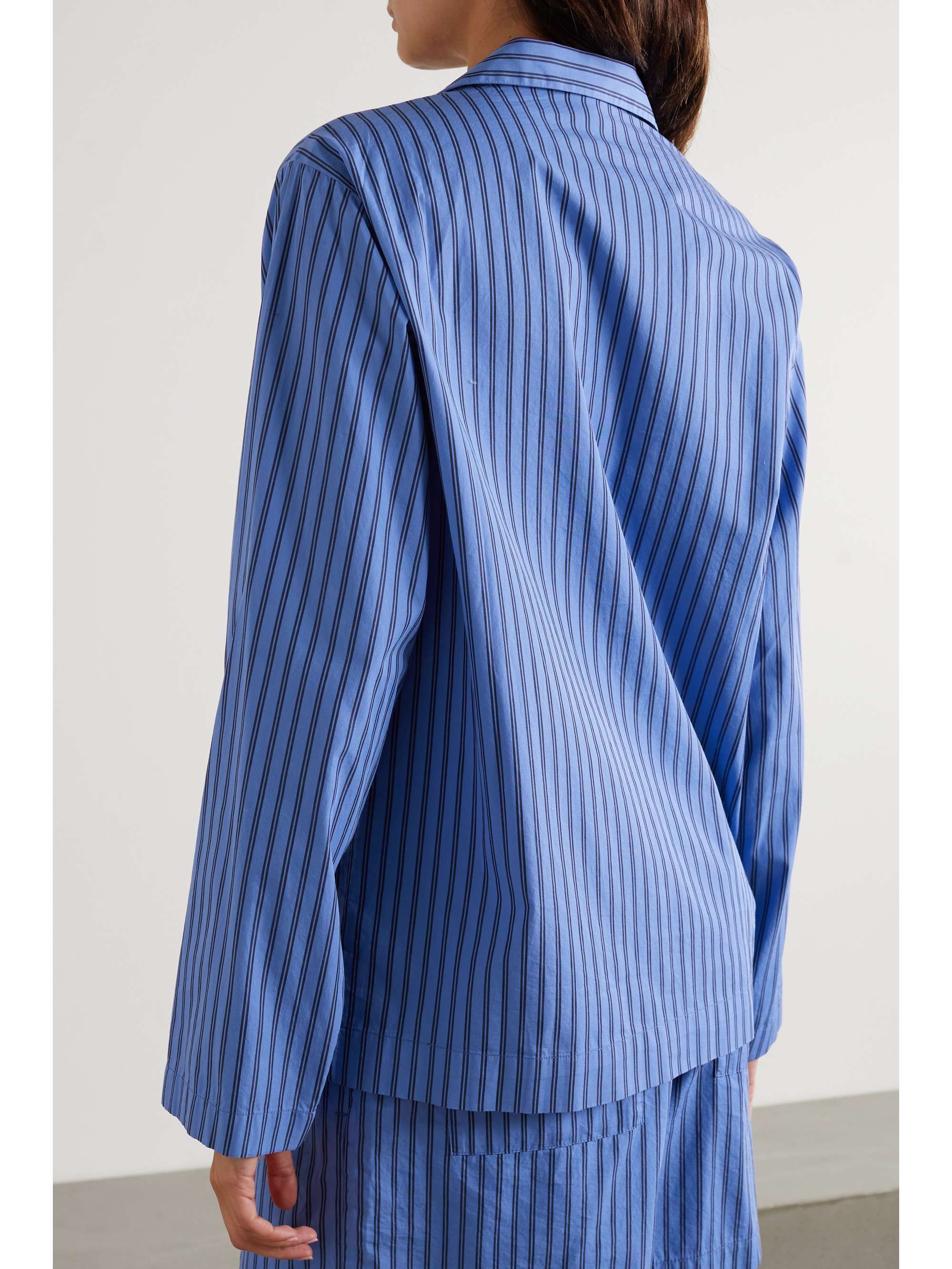 TEKLA Striped organic cotton-poplin pajama shirt