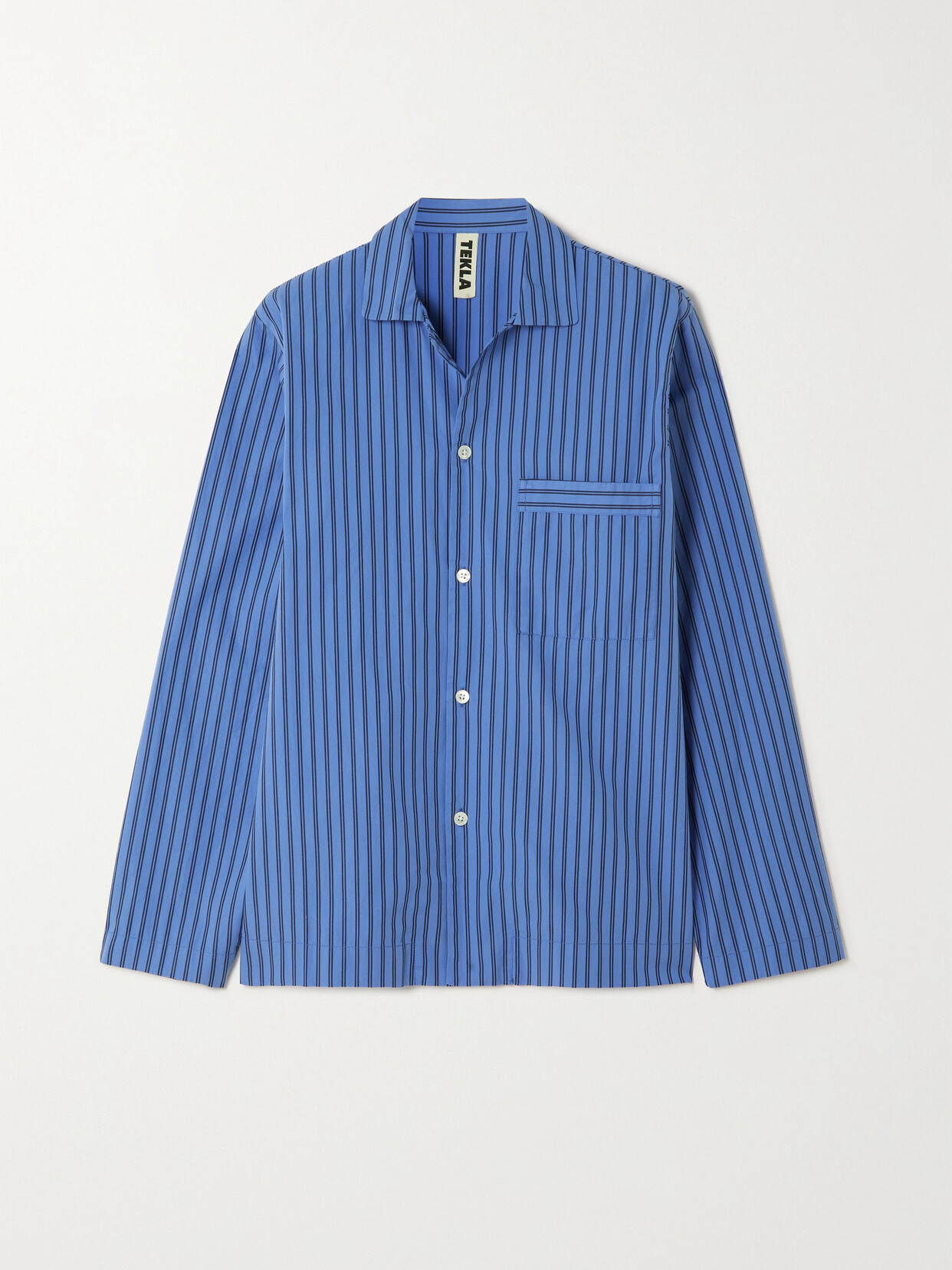 Tekla Striped Organic Cotton-poplin Pajama Shirt - Blue