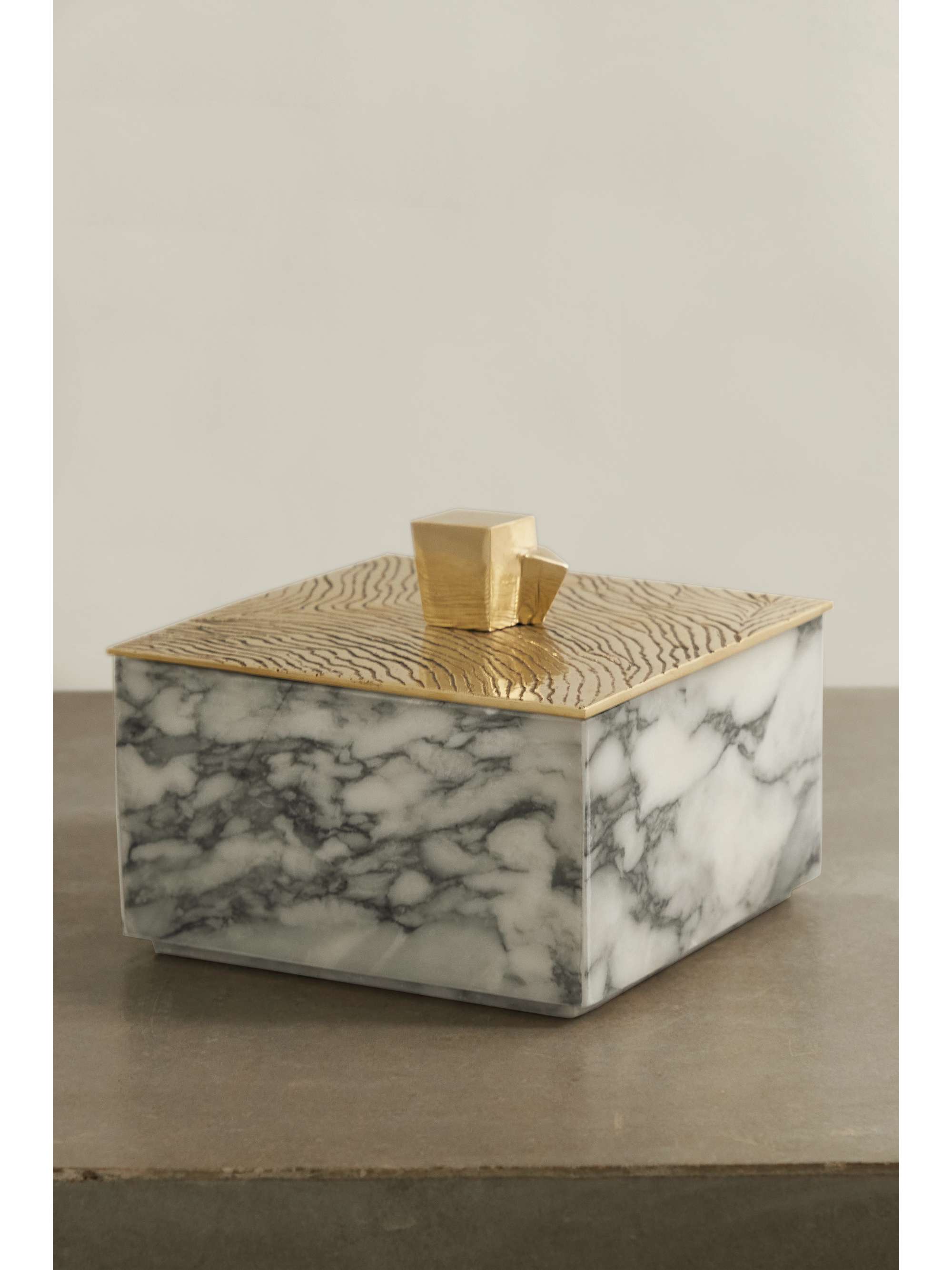 KELLY WEARSTLER Lustre brass and marble jewelry box