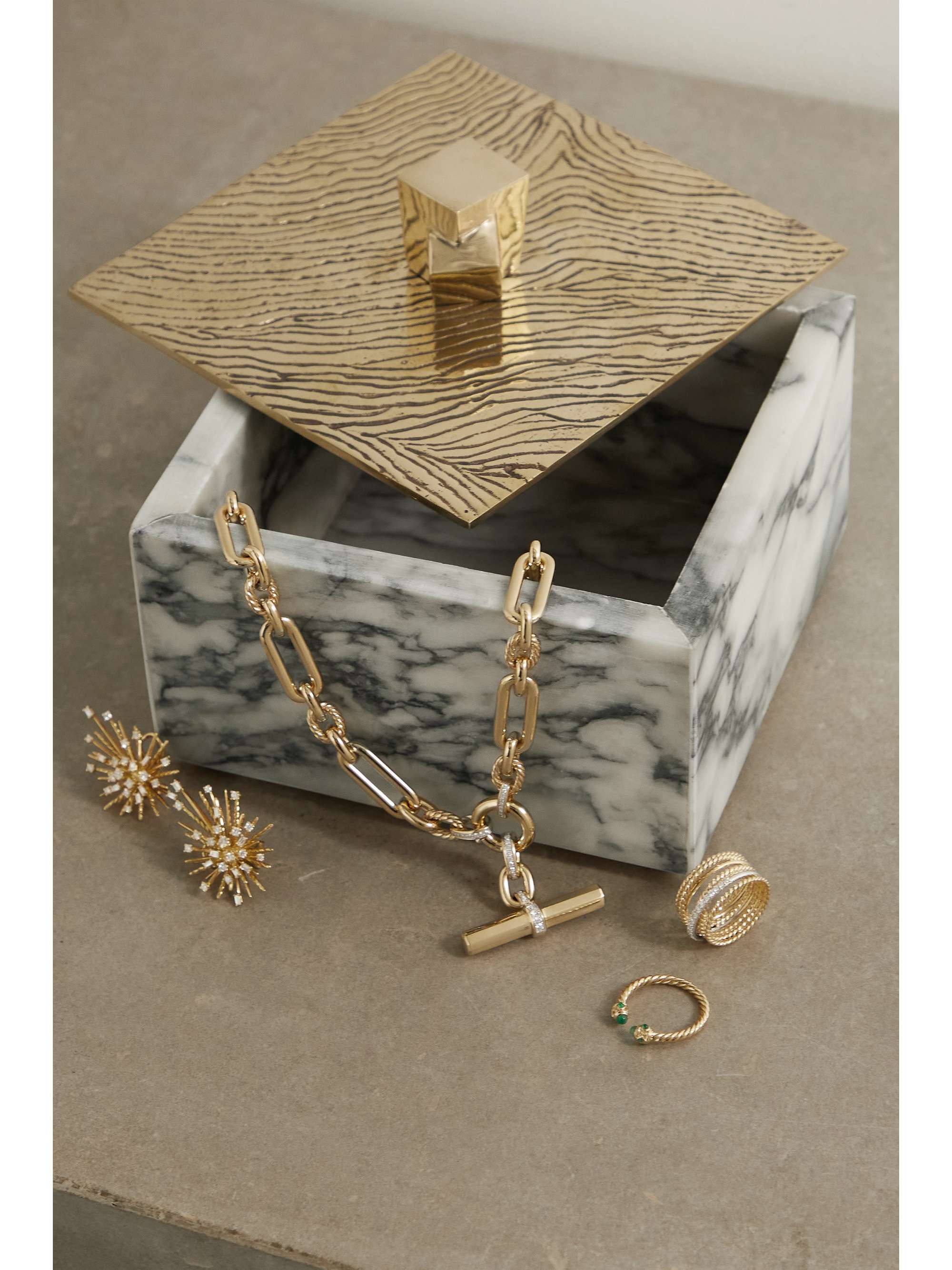 KELLY WEARSTLER Lustre brass and marble jewelry box