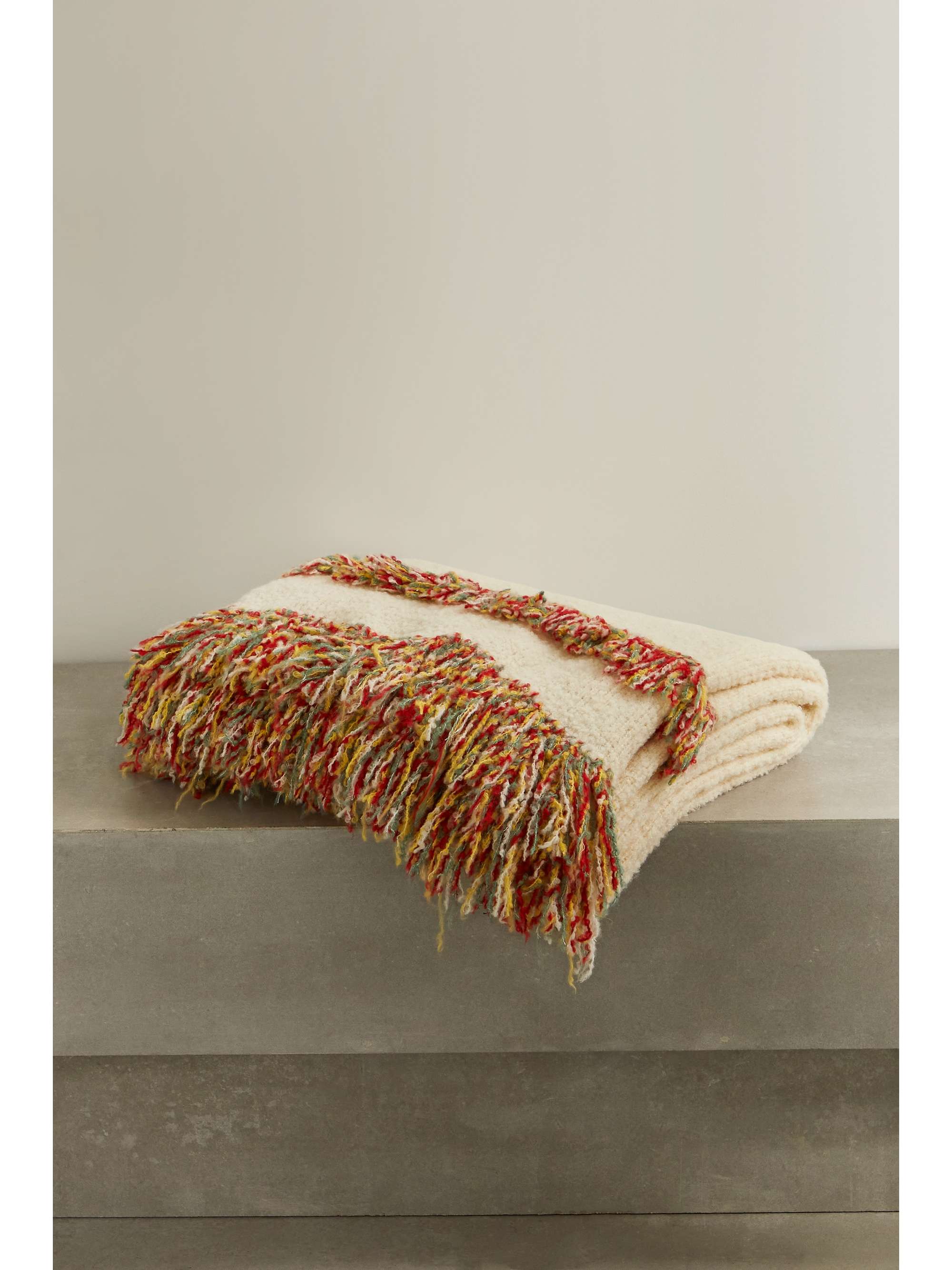 THE ELDER STATESMAN Fringed boucléknit cashmere, alpaca and silkblend