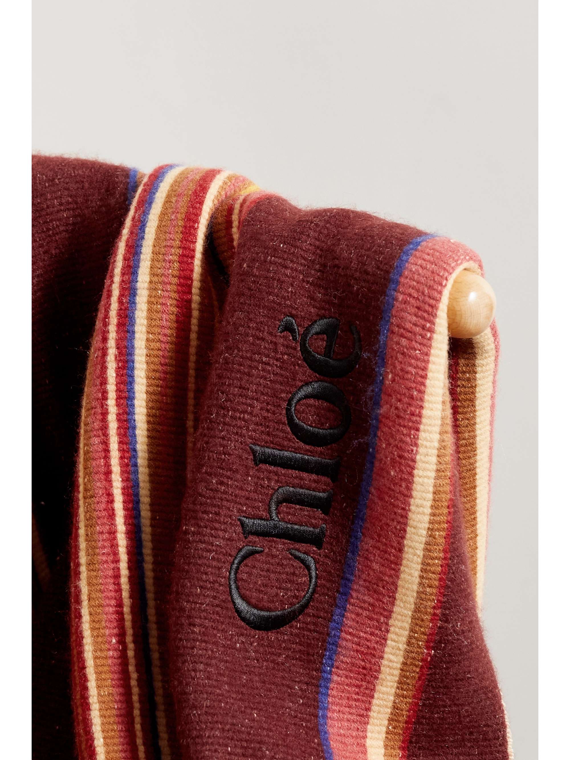 CHLOÉ Fringed striped cashmere and silk-blend blanket