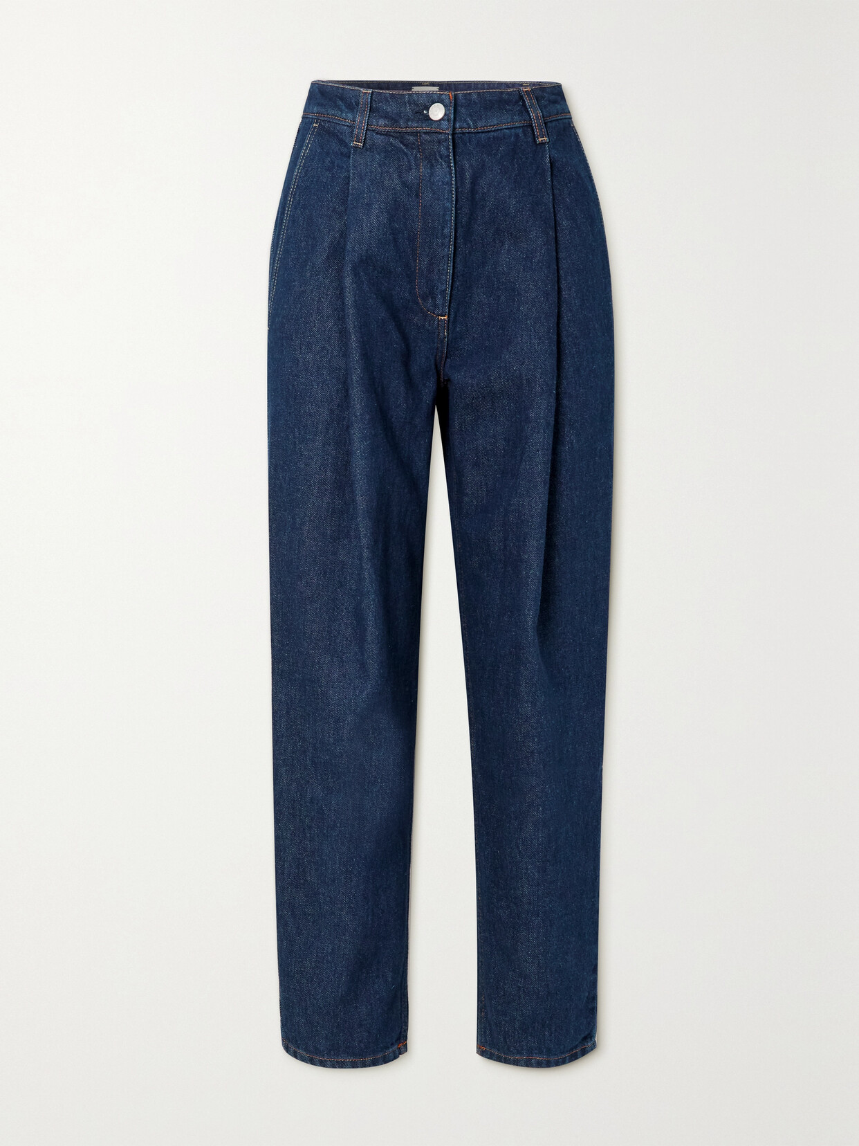 Shop Magda Butrym Toteness Pleated High-rise Tapered Jeans In Blue