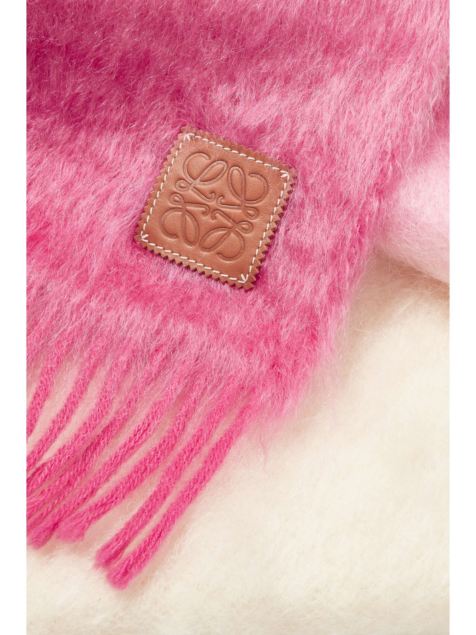 Leather-trimmed fringed ombré mohair-blend scarf