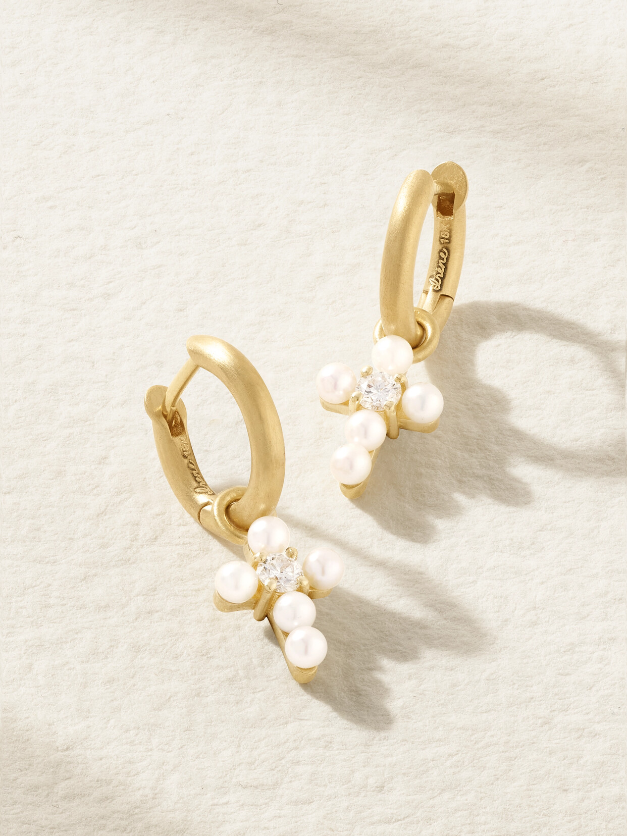 Irene Neuwirth - Immaculate 18-karat Gold, Pearl And Diamond Hoop Earrings - One size