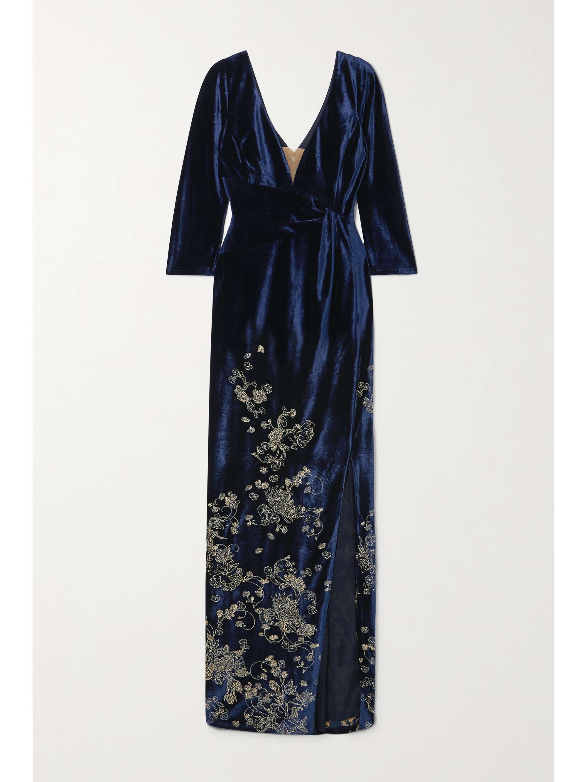 velvet embroidered gown