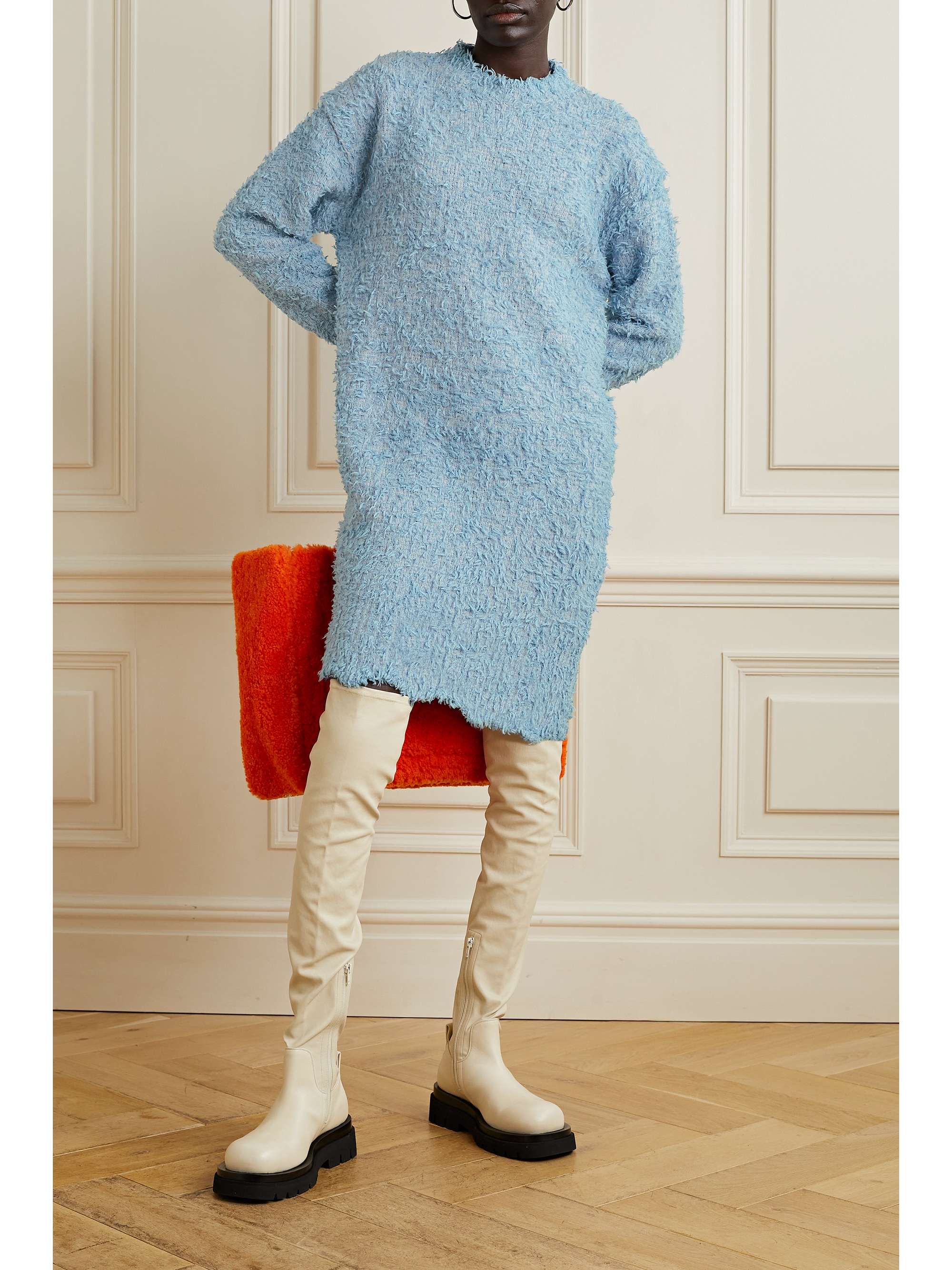 Sky blue Oversized textured-knit dress 