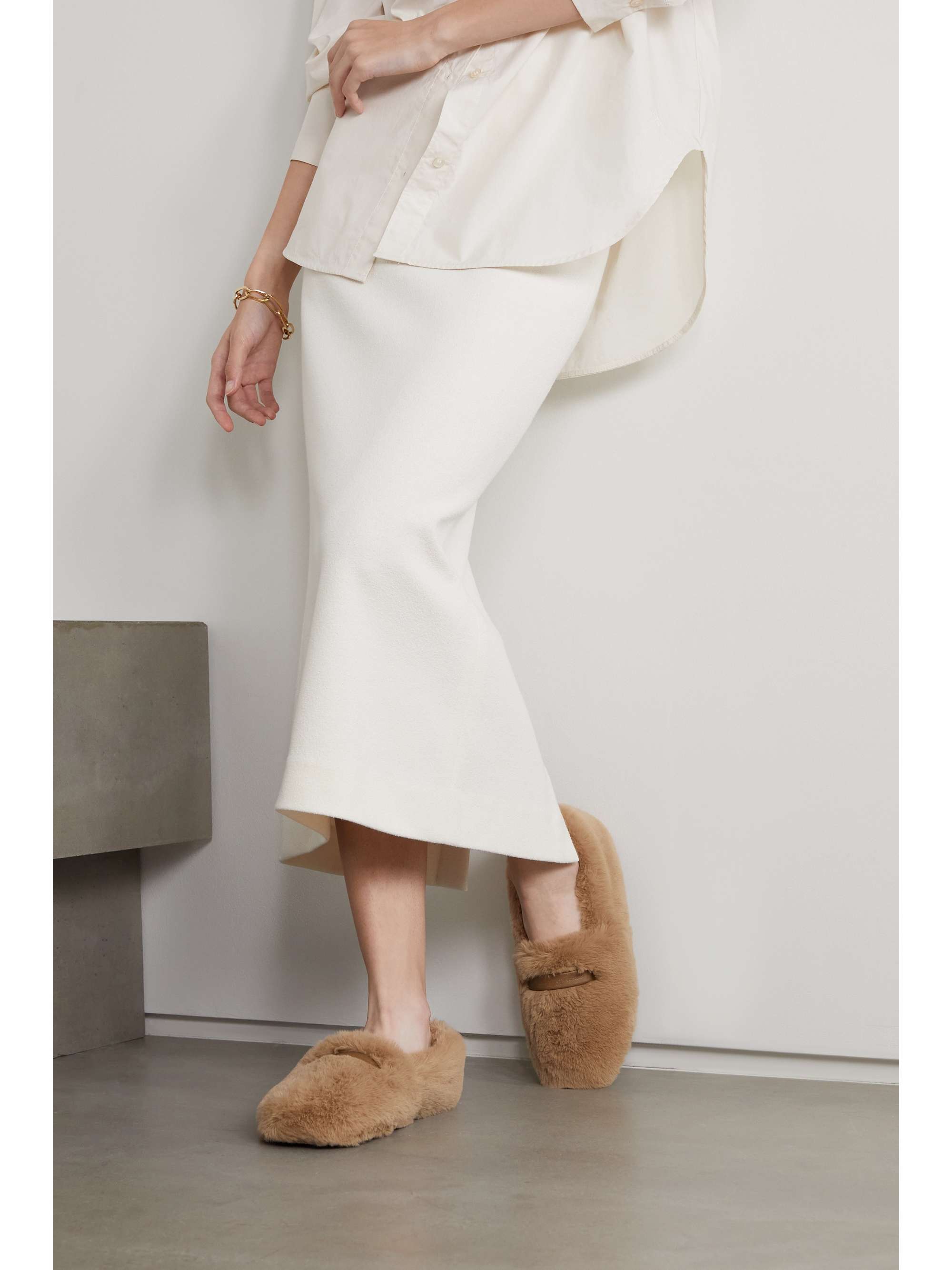 GIANVITO ROSSI Faux leather-trimmed faux fur slippers