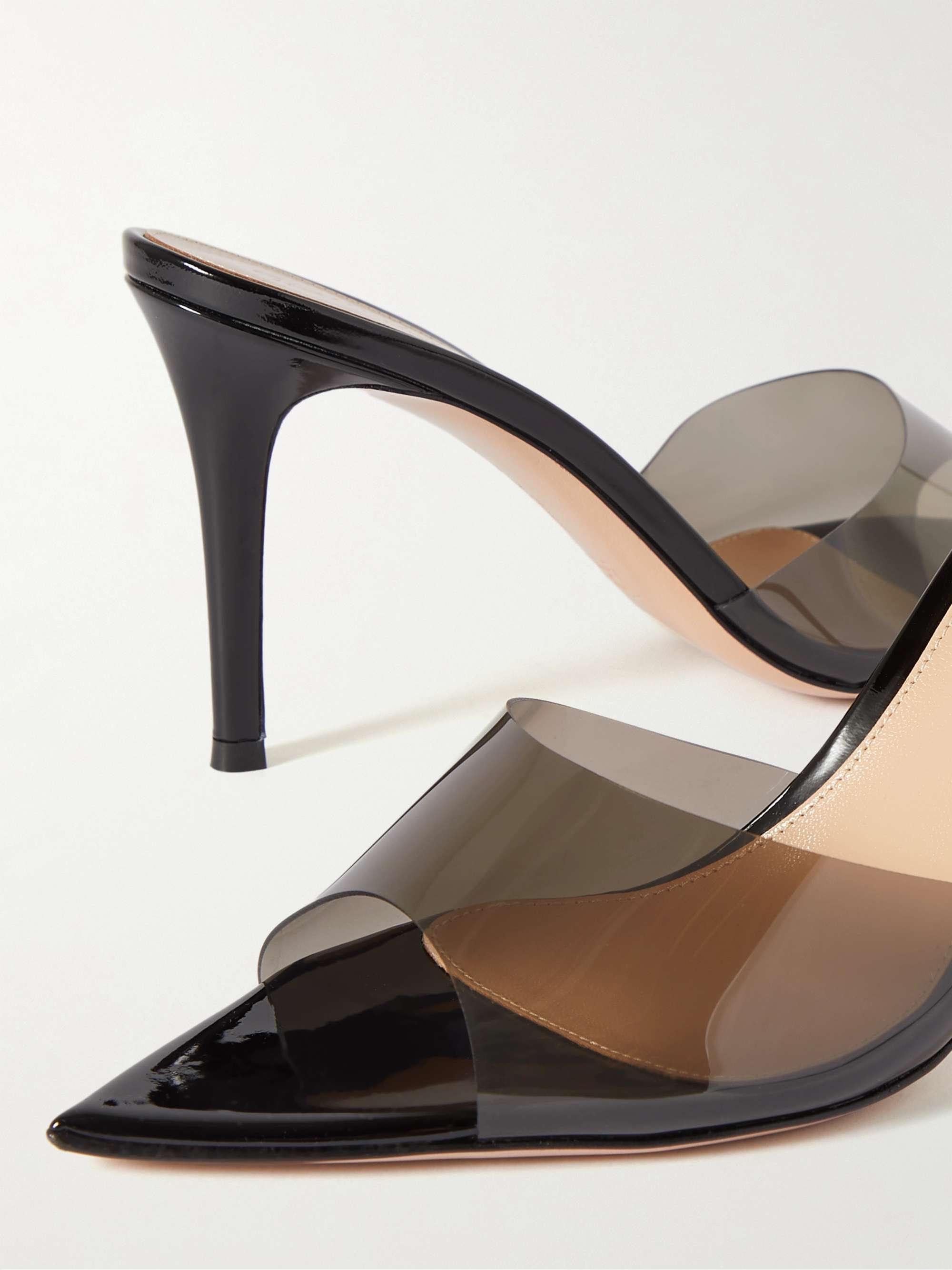 GIANVITO ROSSI Elle 85 PVC and mirrored-leather mules
