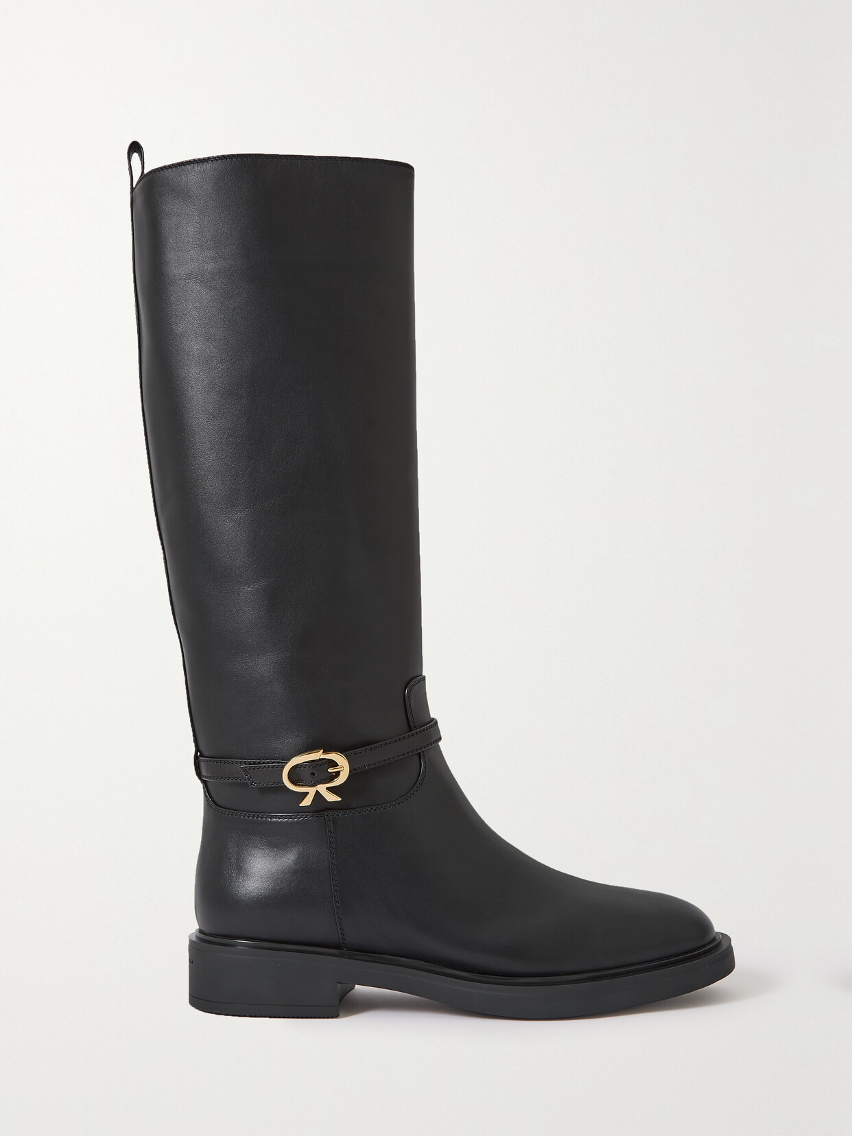 Gianvito Rossi Ribbon Buckled Leather Knee Boots - Black