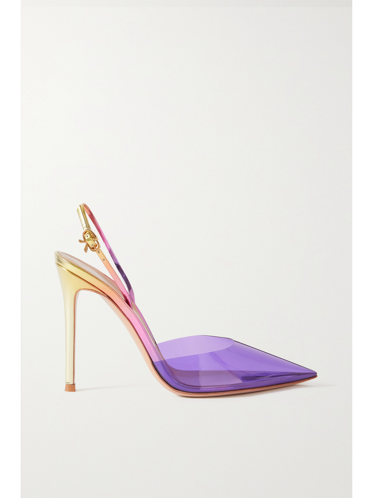 GIANVITO ROSSI RIBBON 105 METALLIC LEATHER AND PVC SLINGBACK PUMPS