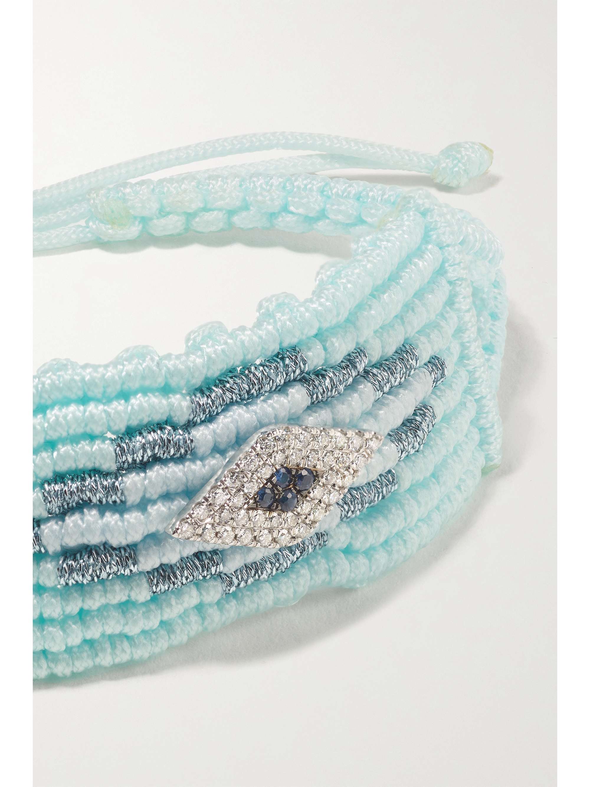DIANE KORDAS Evil Eye woven cord and 14-karat white gold diamond and sapphire bracelet