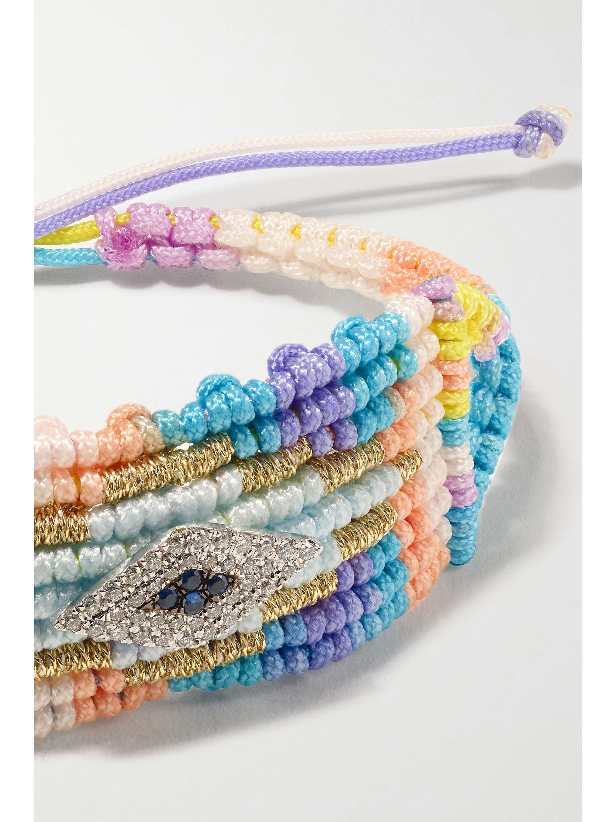 DIANE KORDAS Evil Eye woven cord and 14-karat white gold diamond and sapphire bracelet