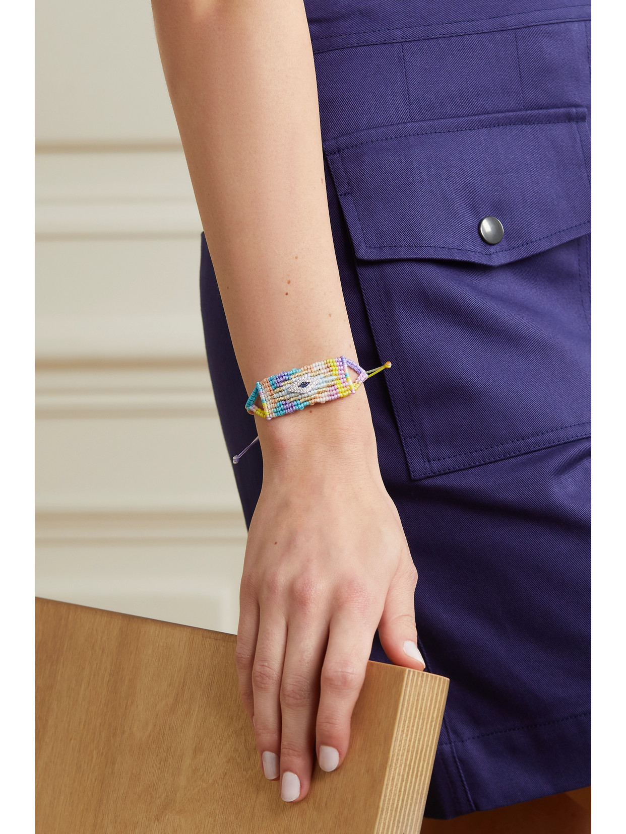 Diane Kordas Evil Eye Woven Cord, Diamond And Sapphire Bracelet In Multi