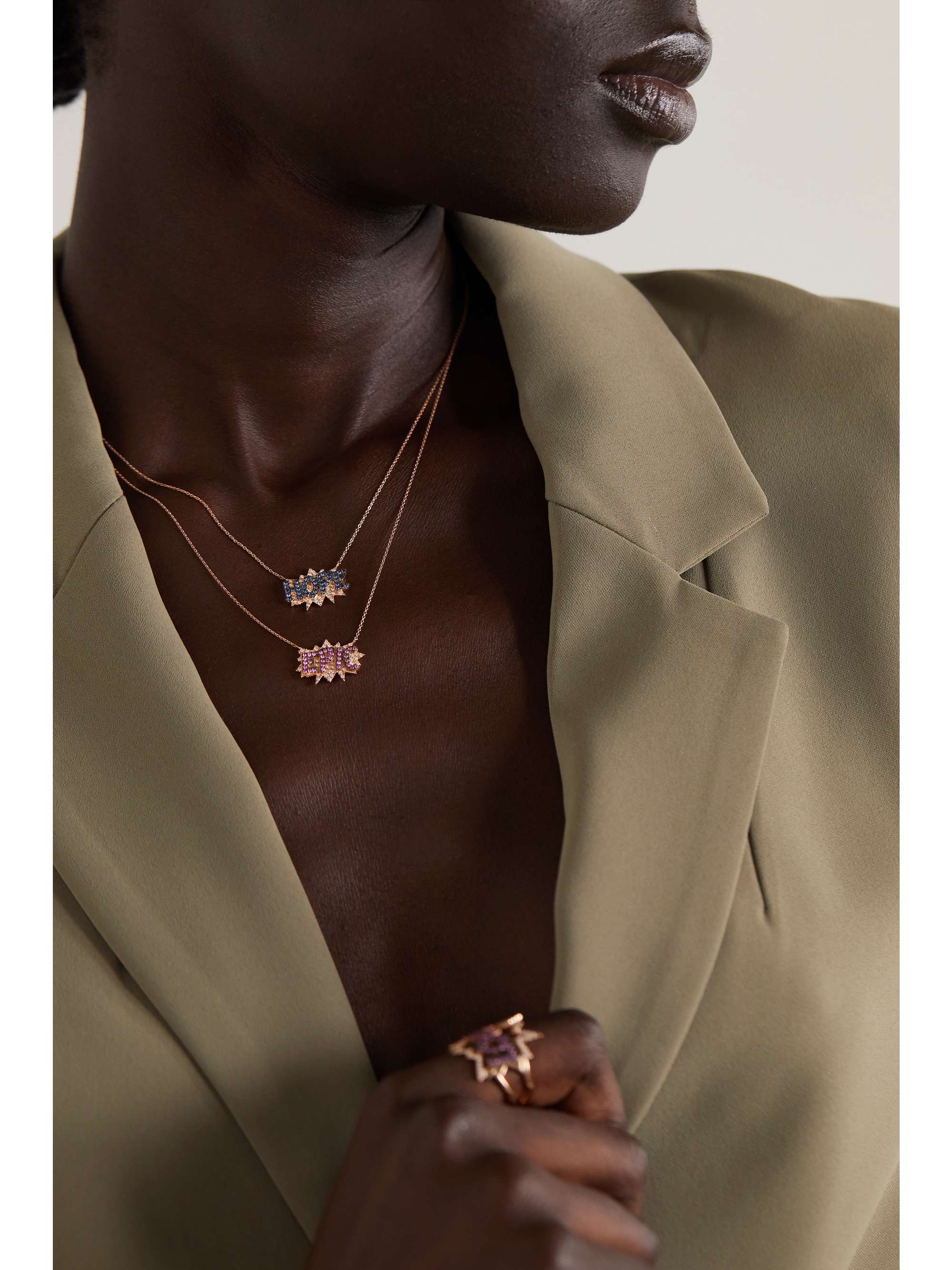 DIANE KORDAS Hope 18-karat rose gold, sapphire and diamond necklace