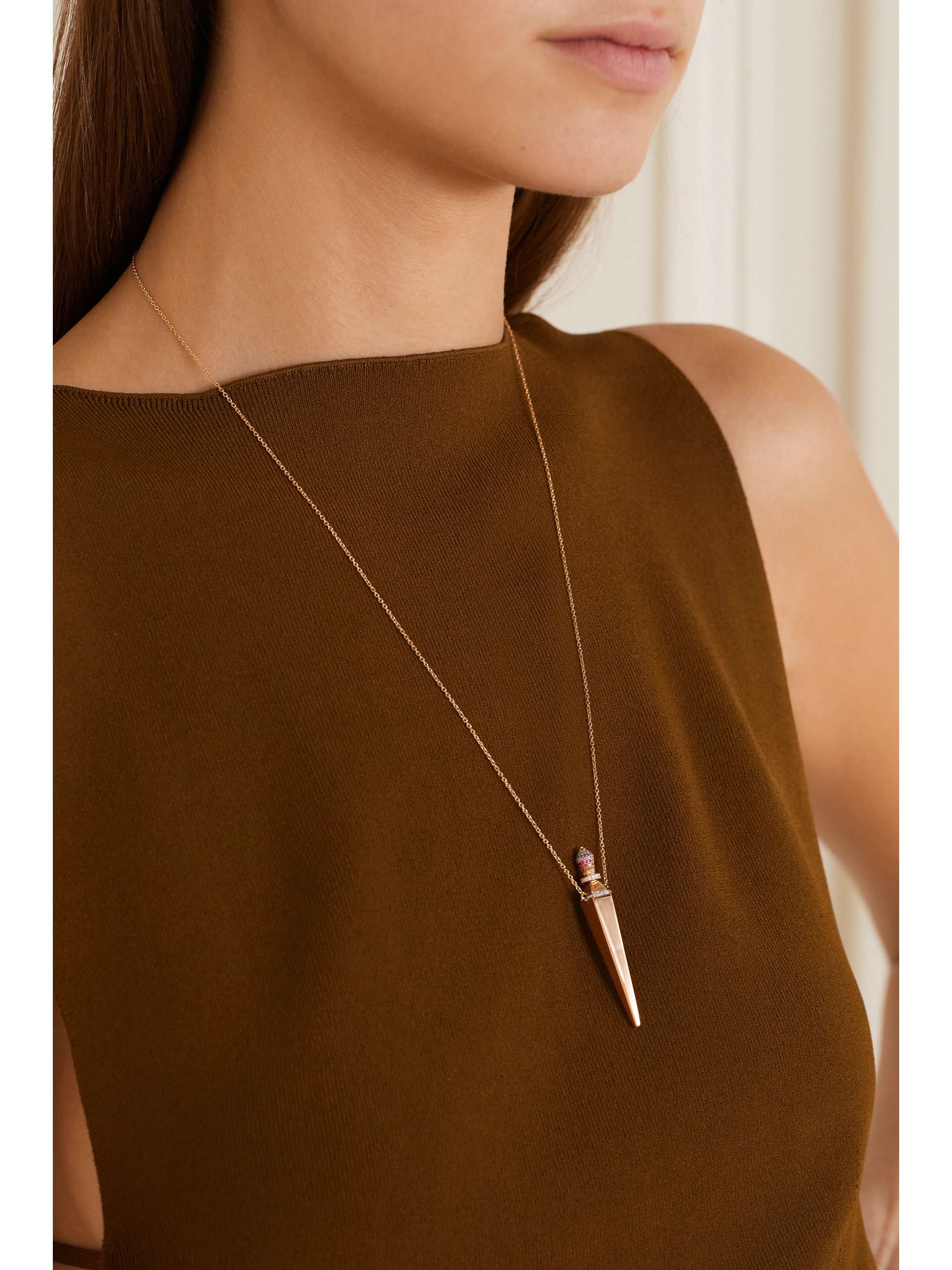 DIANE KORDAS Amulette 18-karat rose gold multi-stone necklace