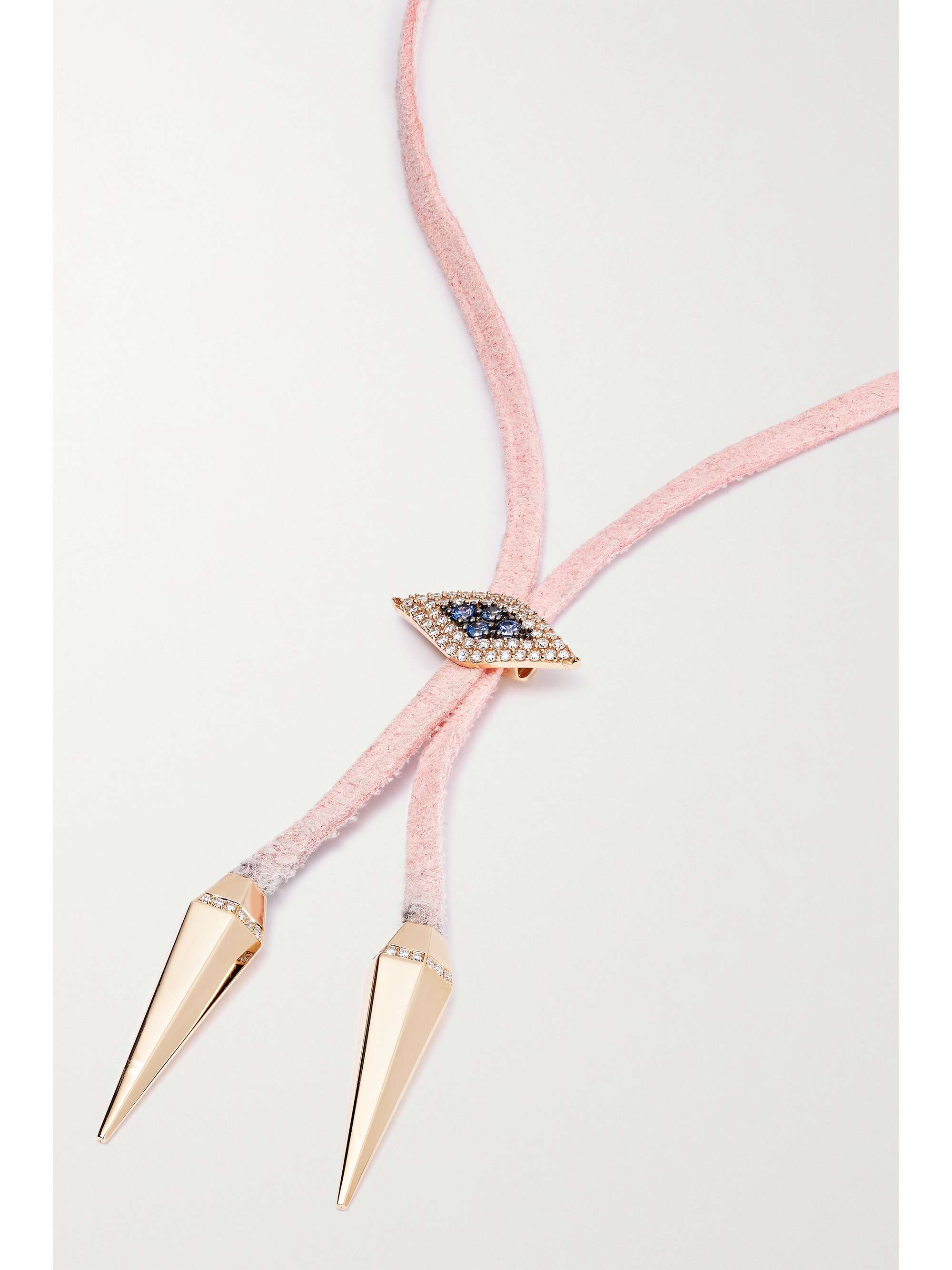 DIANE KORDAS Evil Eye suede, 18-karat rose gold, diamond and sapphire necklace