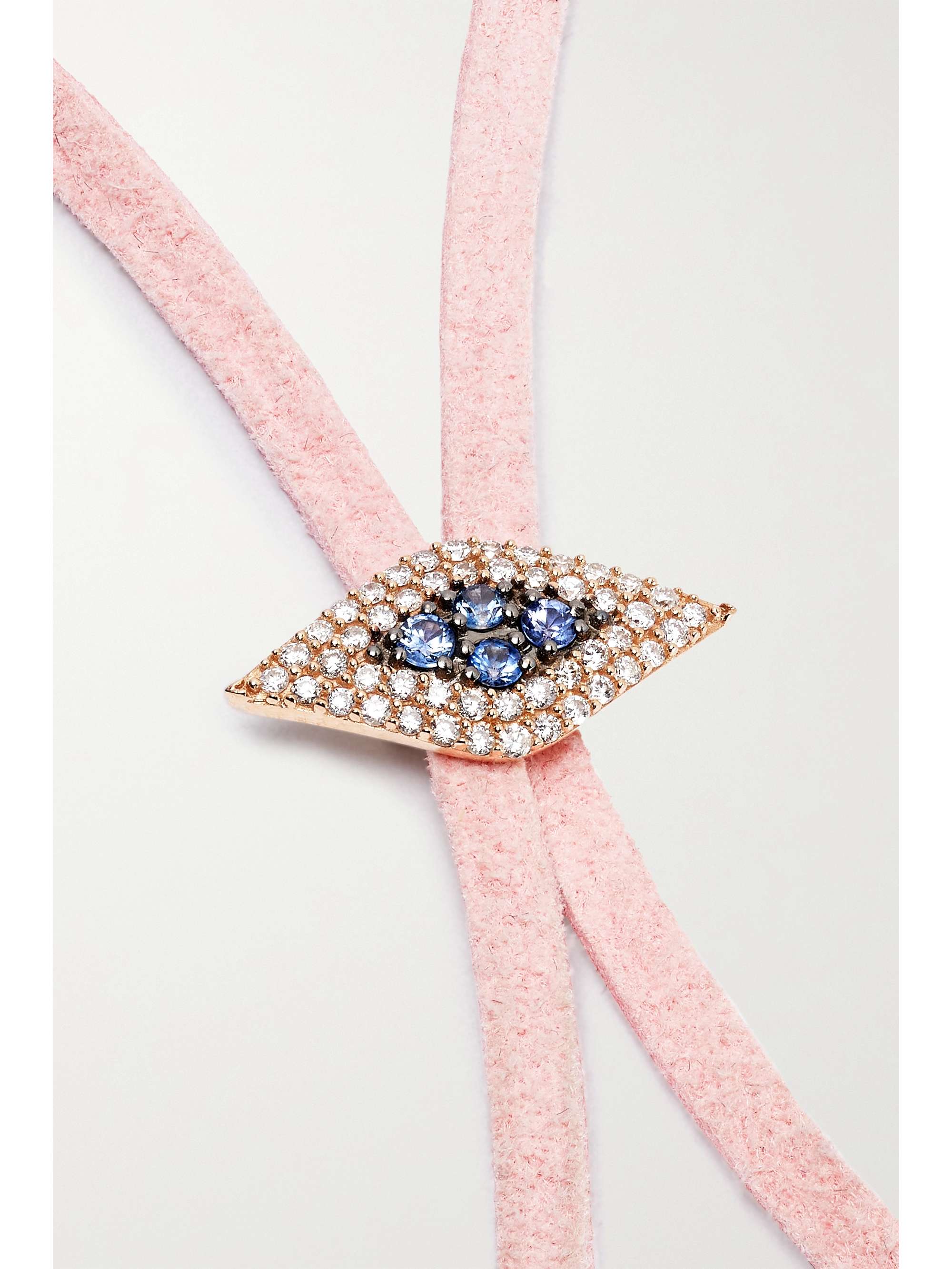 DIANE KORDAS Evil Eye suede, 18-karat rose gold, diamond and sapphire necklace