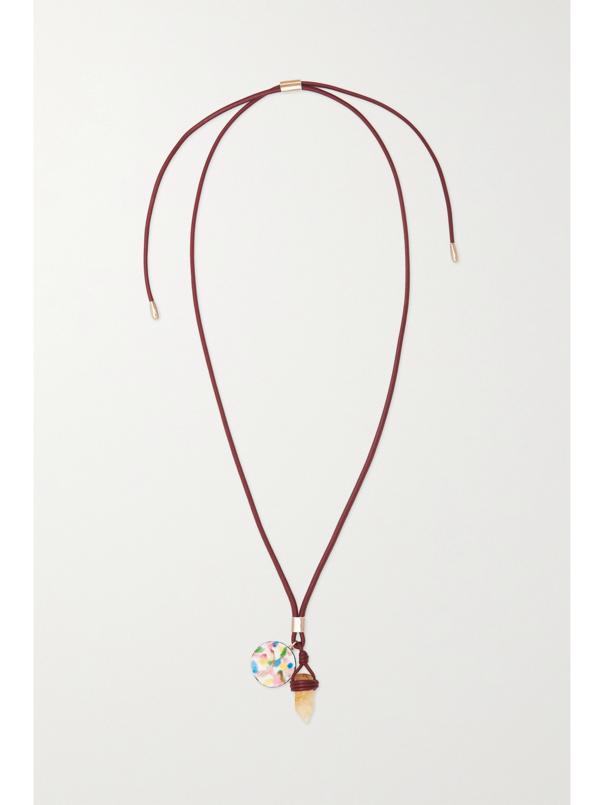 Chloé Leather, Gold-tone, Citrine And Ceramic Necklace In Purple - Yellow 1