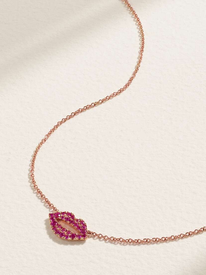Roxanne First Scarlett Kiss 14-karat Rose Gold Sapphire Necklace