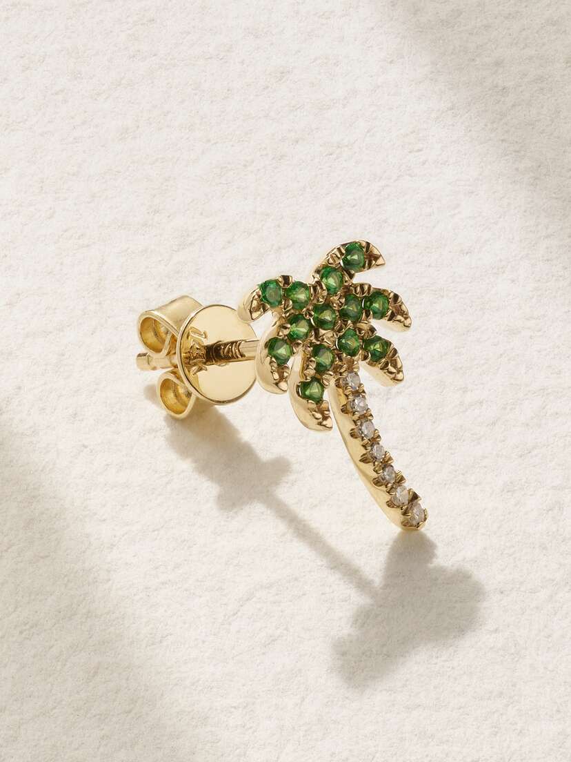 Roxanne First Rocky's Palm Tree Gold, Garnet And Diamond Single Earring