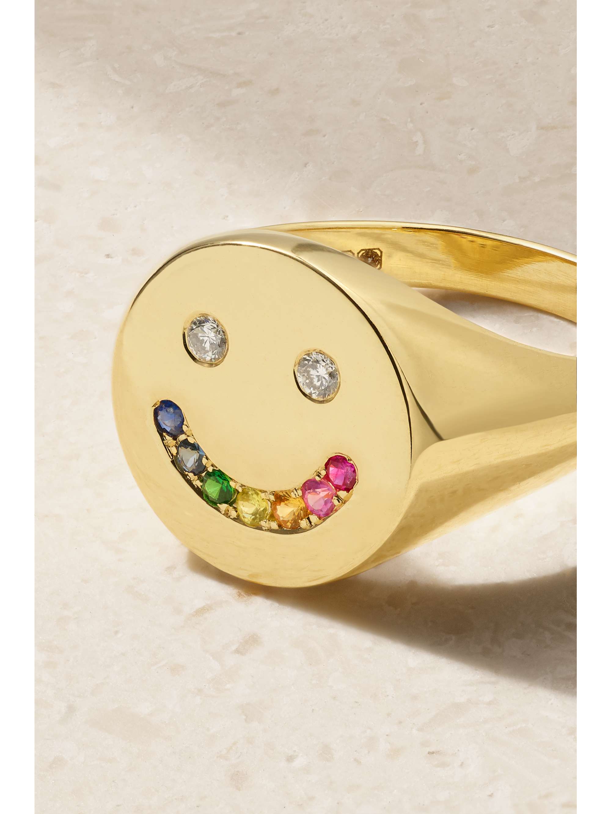 ROXANNE FIRST Smiley 14-karat gold blackened diamond signet ring